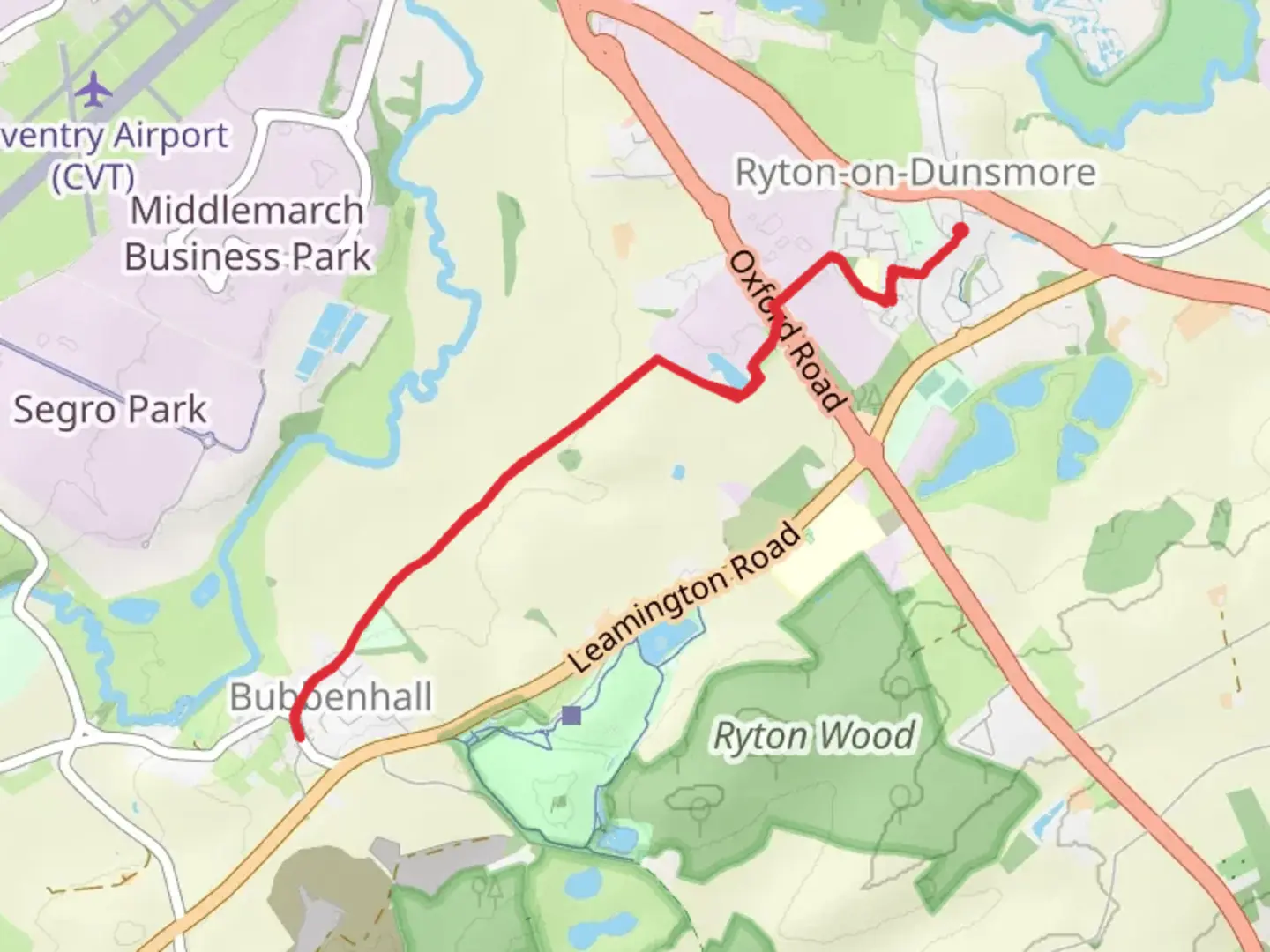 An image depicting the trail Ryton on Dunsmore via A Coventry Way and its surrounding area.