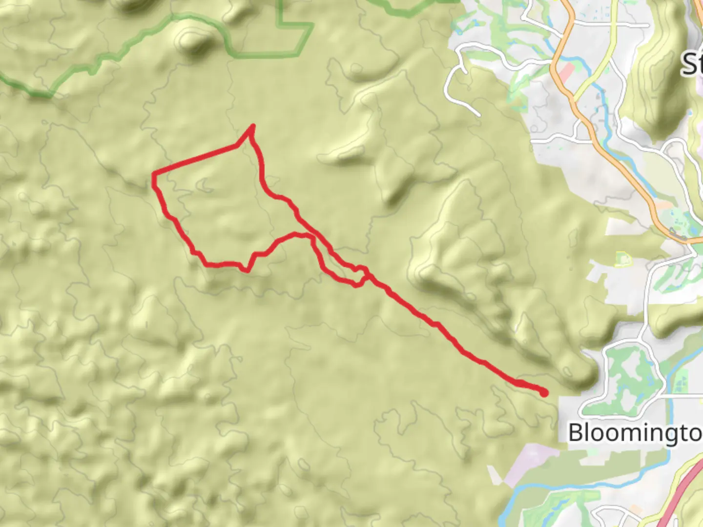 An image depicting the trail Snake Pit Trail and Stucki Springs Trail and its surrounding area.