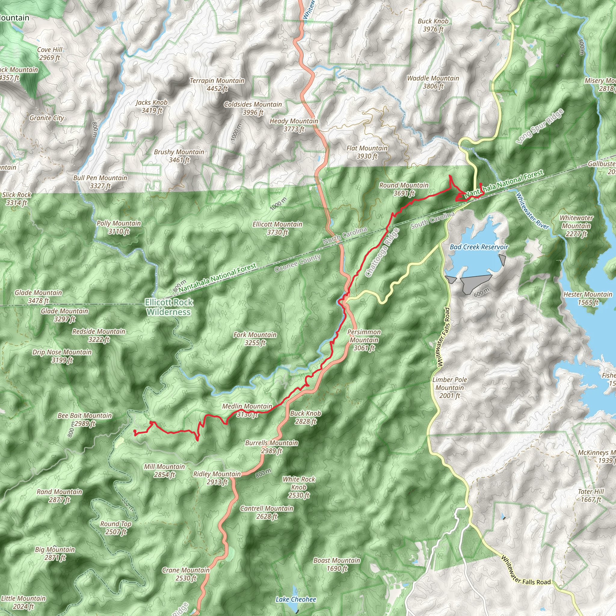 Grassy Knob and Medlin Mountain via Foothills Trail mobile static map