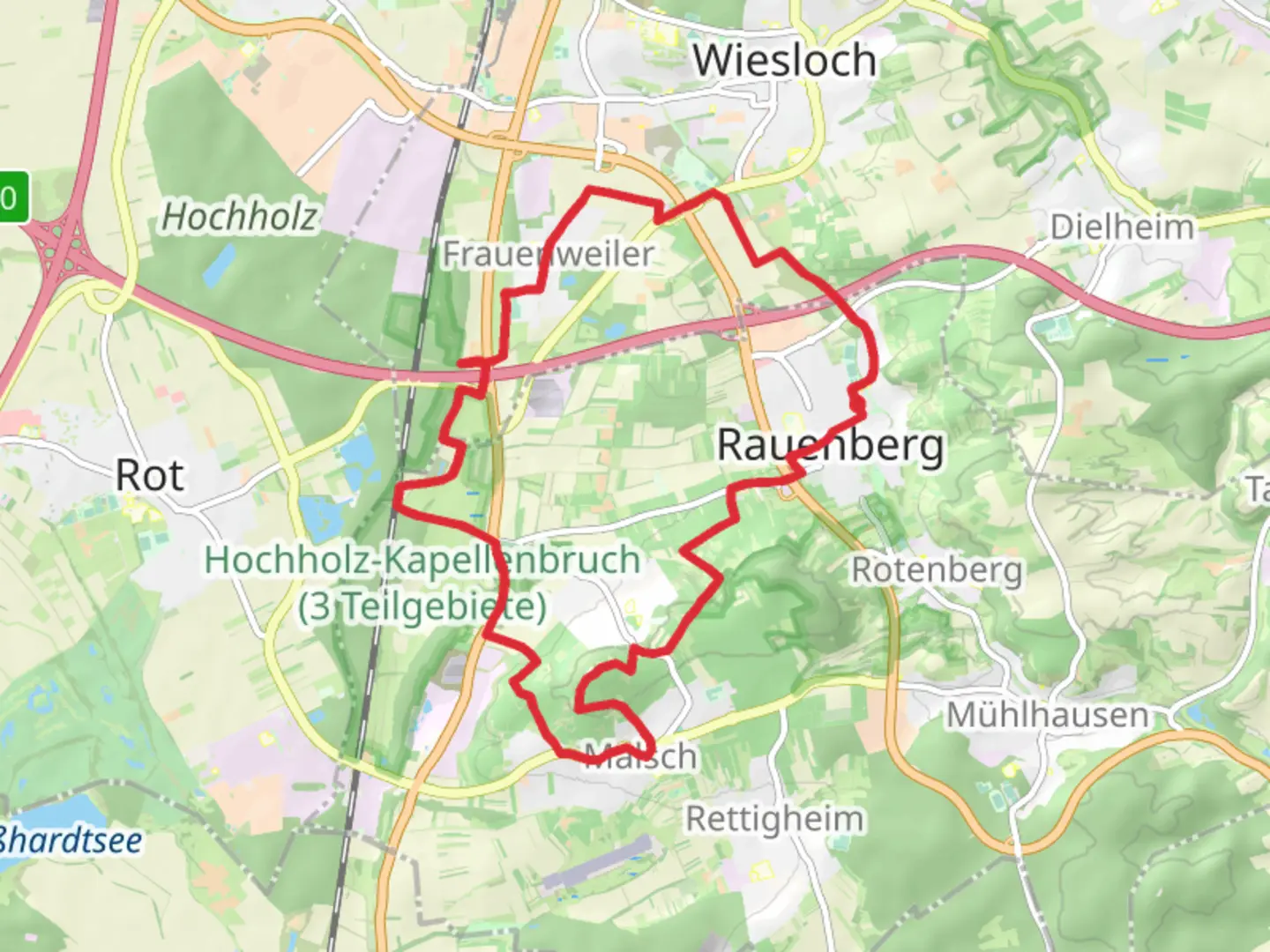 An image depicting the trail Rauenberg and Malschenberg Loop and its surrounding area.