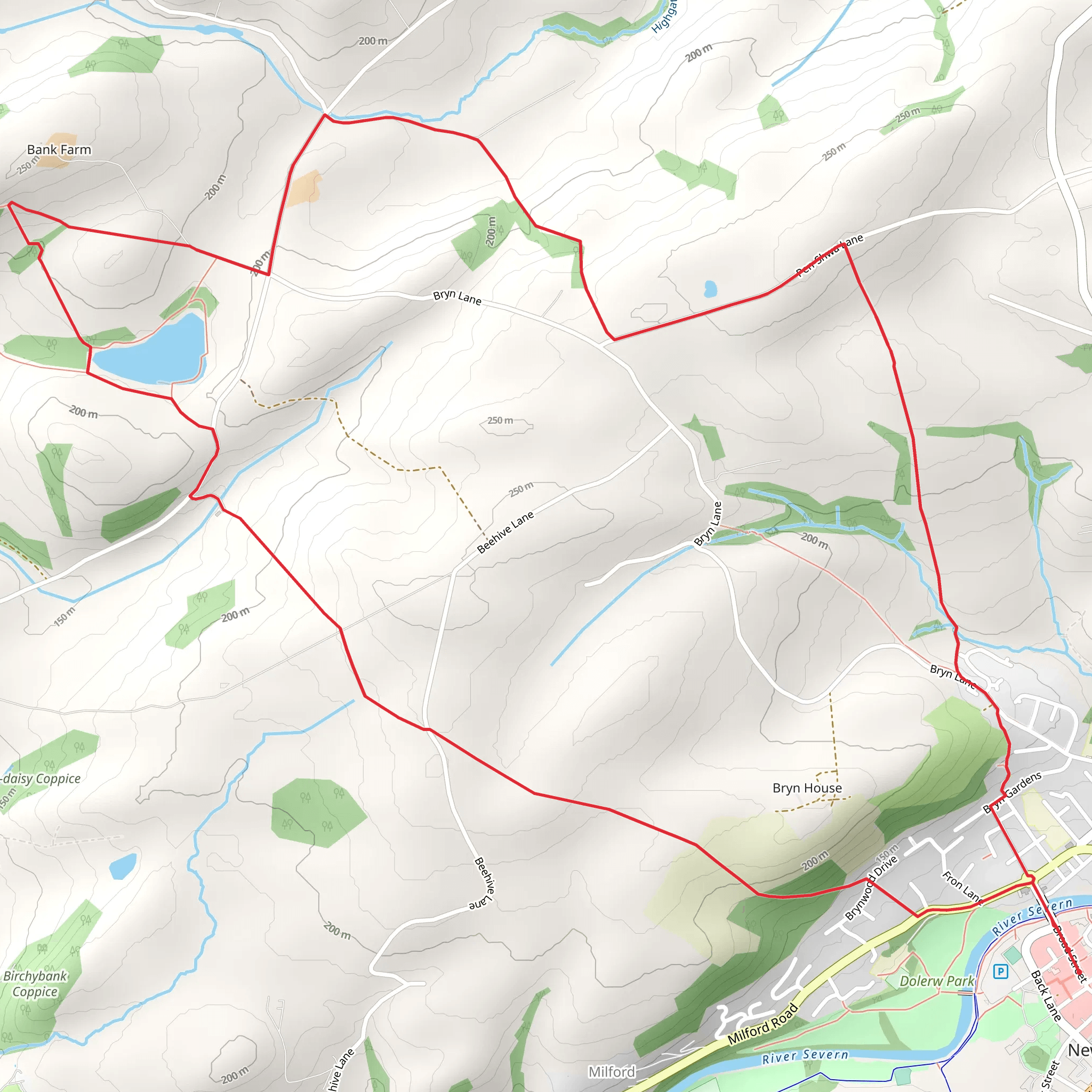 Fachwen Pool from Newtown - Y Drenewydd mobile static map