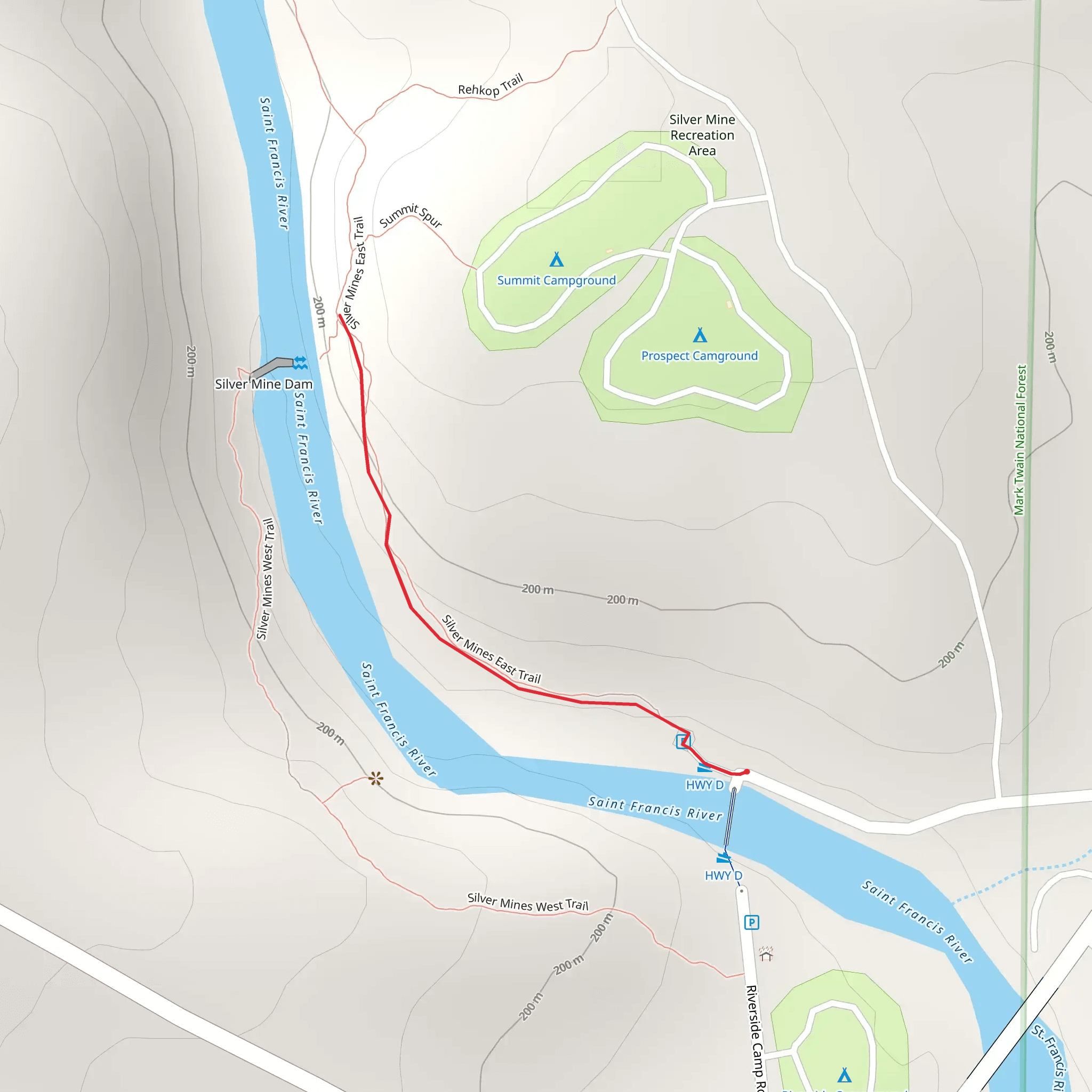 St Francis River Short Trail mobile static map