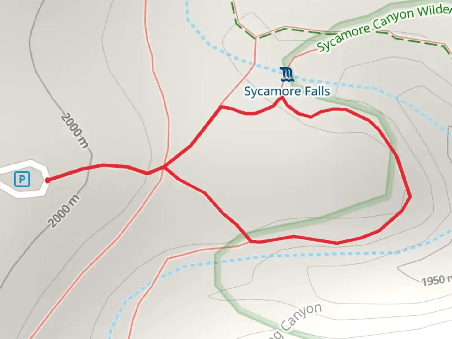 An image depicting the trail Sycamore Falls Loop and its surrounding area.