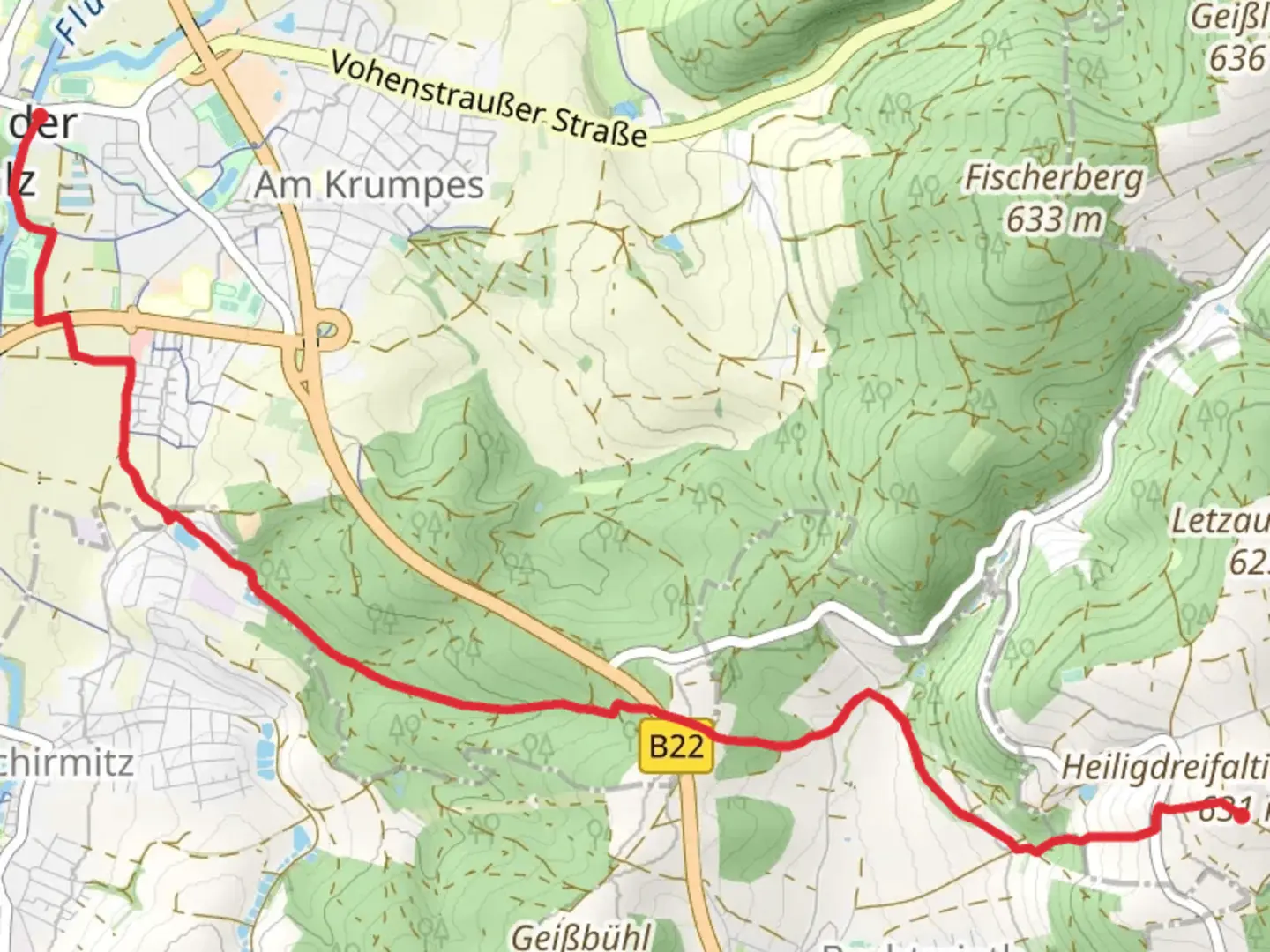 An image depicting the trail Weiden in der Oberpfalz to Muglhof Walk and its surrounding area.