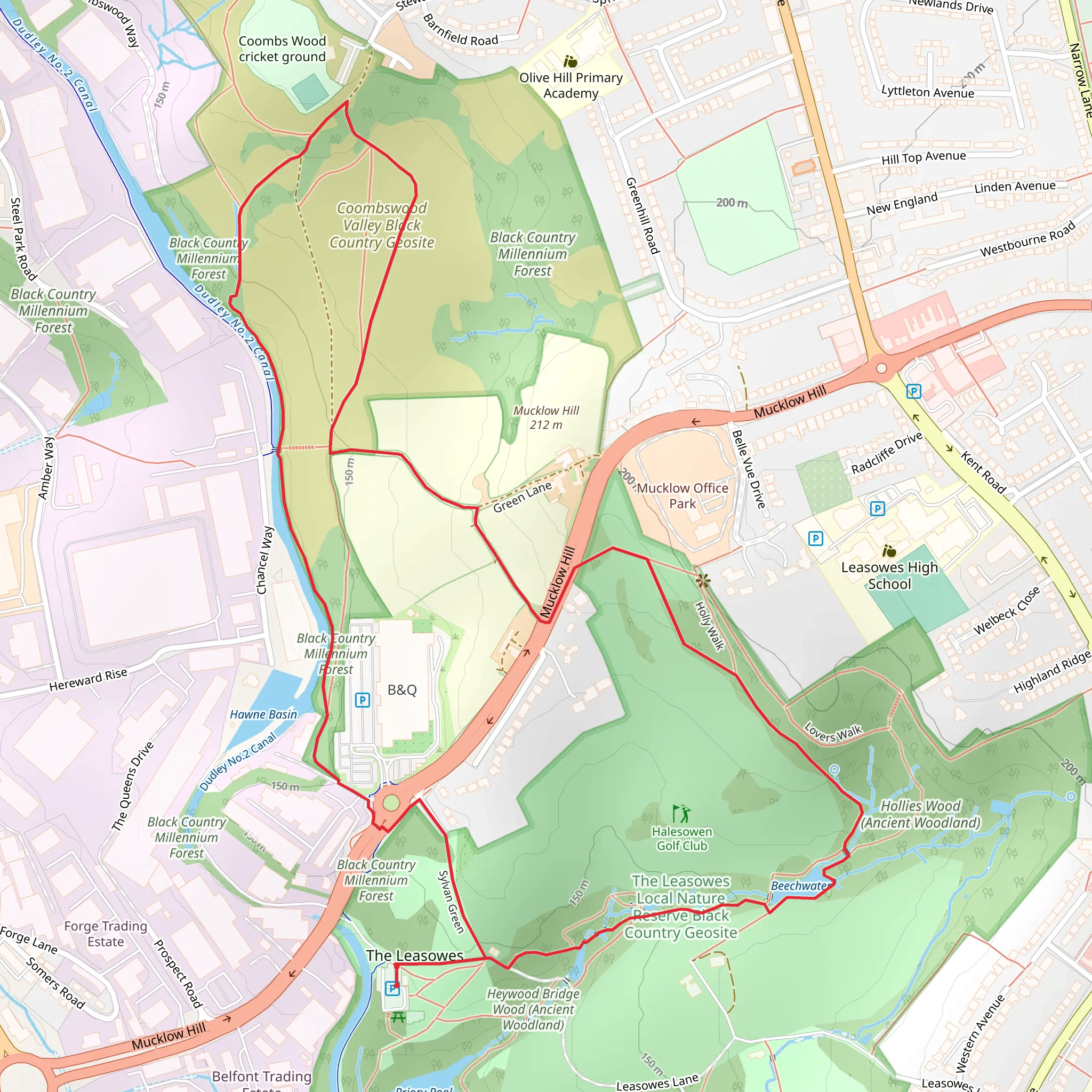 Leasowes Park and Coombswood Valley Black Country Geosite Loop mobile static map