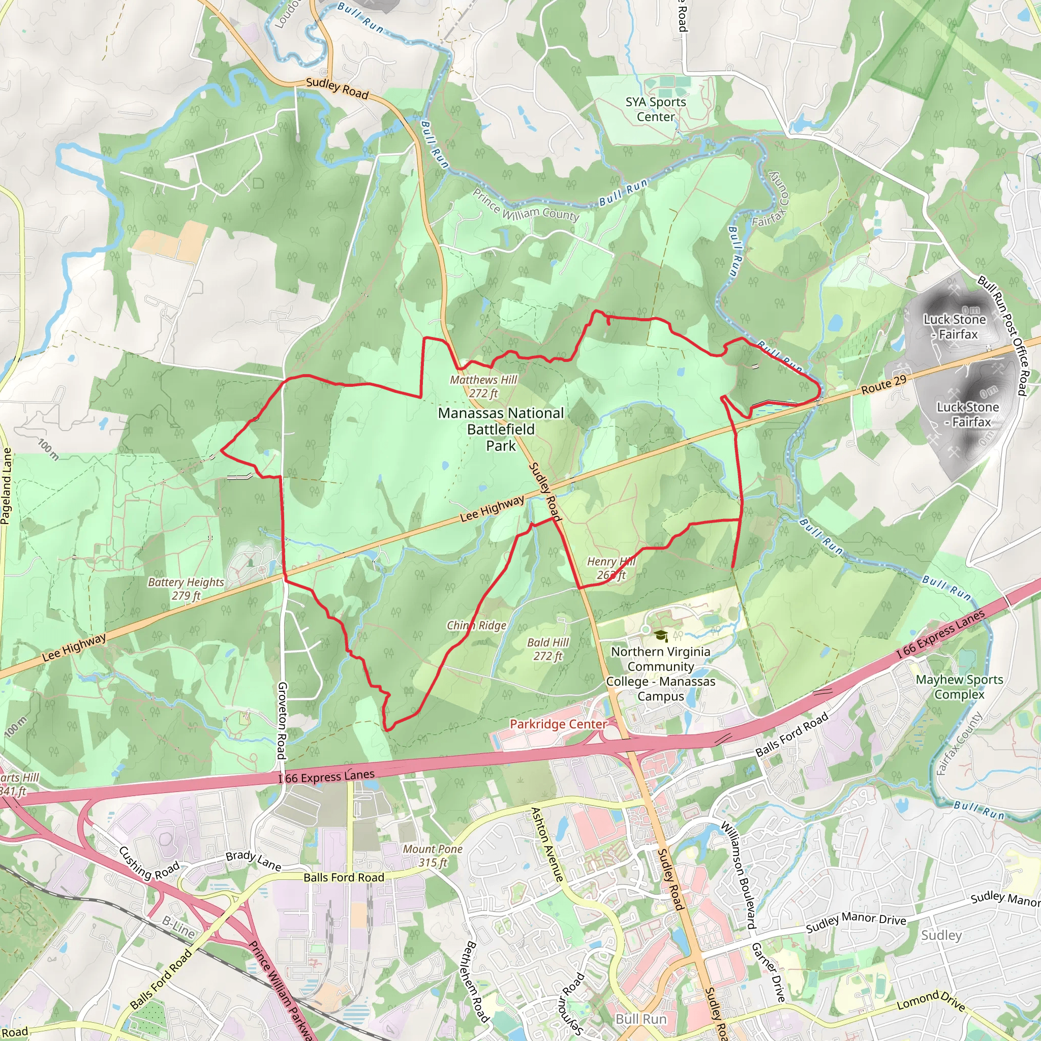 Hill Top, First-Second Manassas Loop Trail mobile static map
