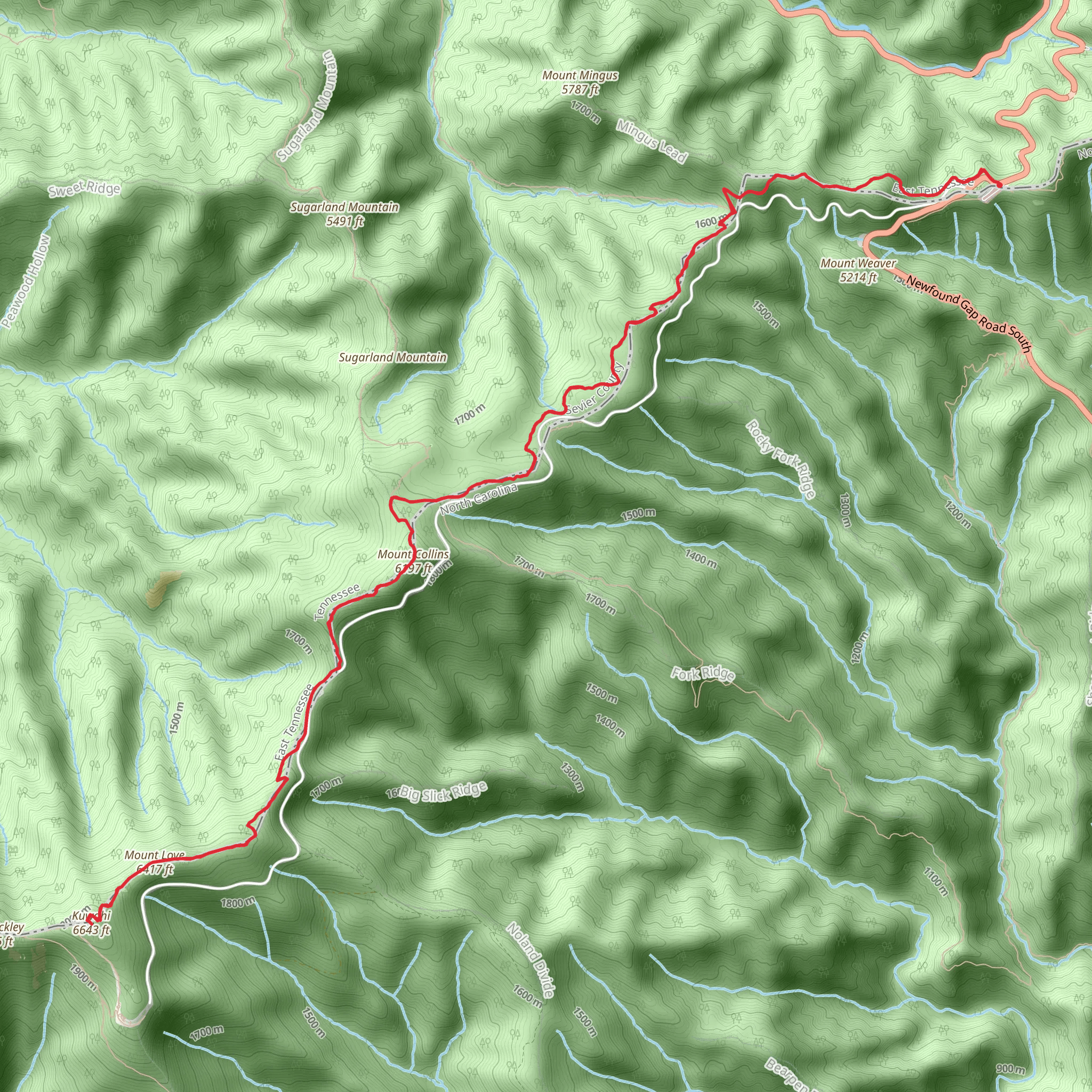Mount Collins and Clingmans Dome via Appalachian Trail mobile static map