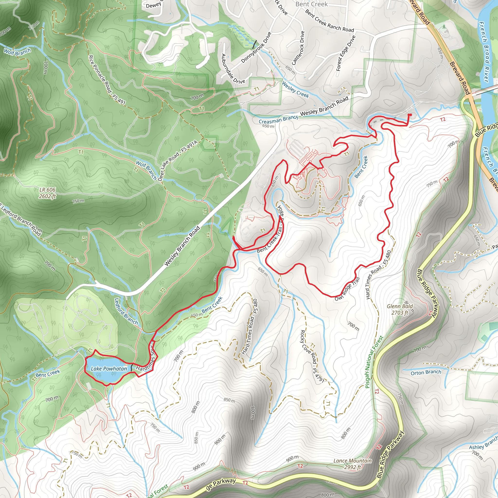 Old Mill Trail, Wesley Branch Trail and Lake Powhatan mobile static map