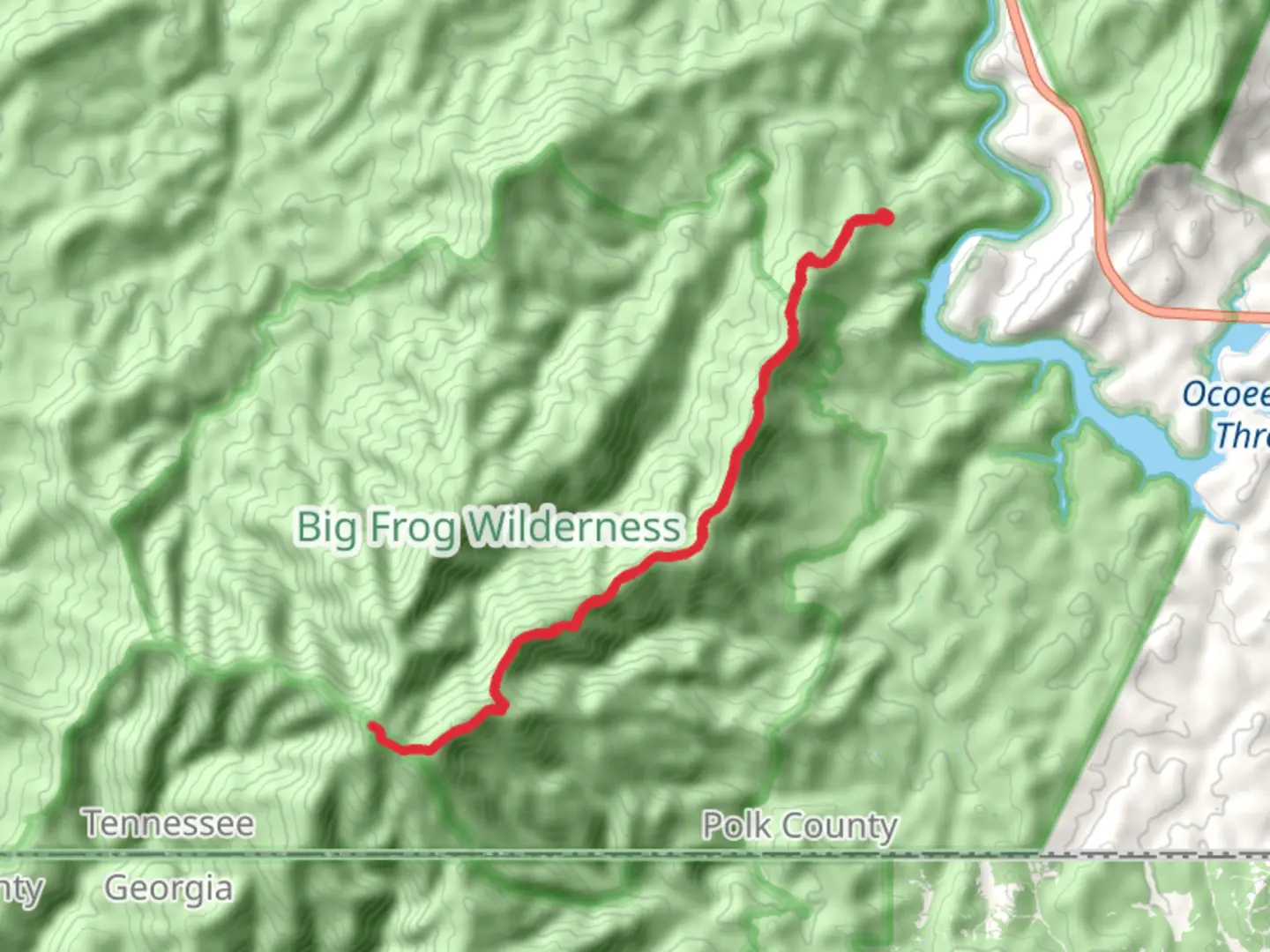An image depicting the trail Big Frog Mountain via Licklog Ridge and its surrounding area.