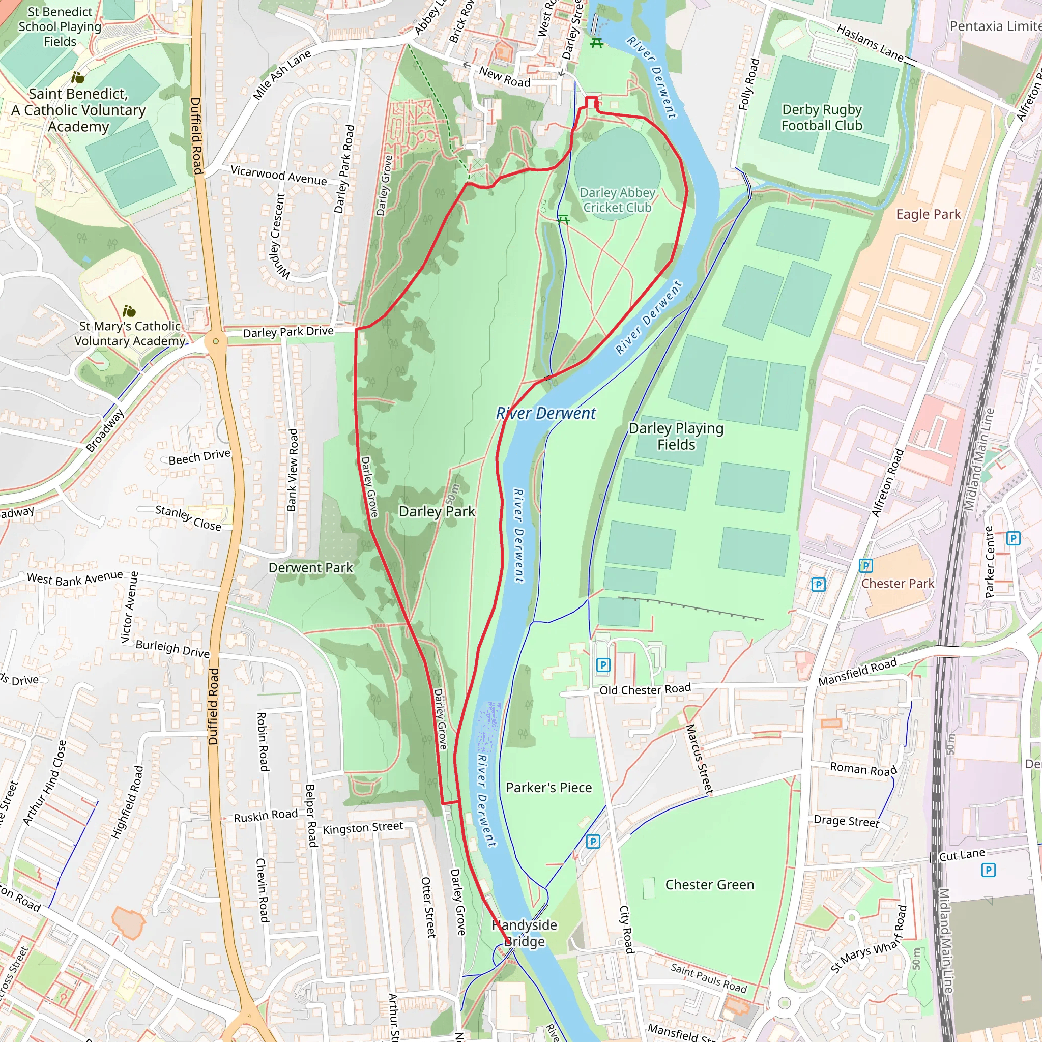 Darley Abbey Park Loop mobile static map
