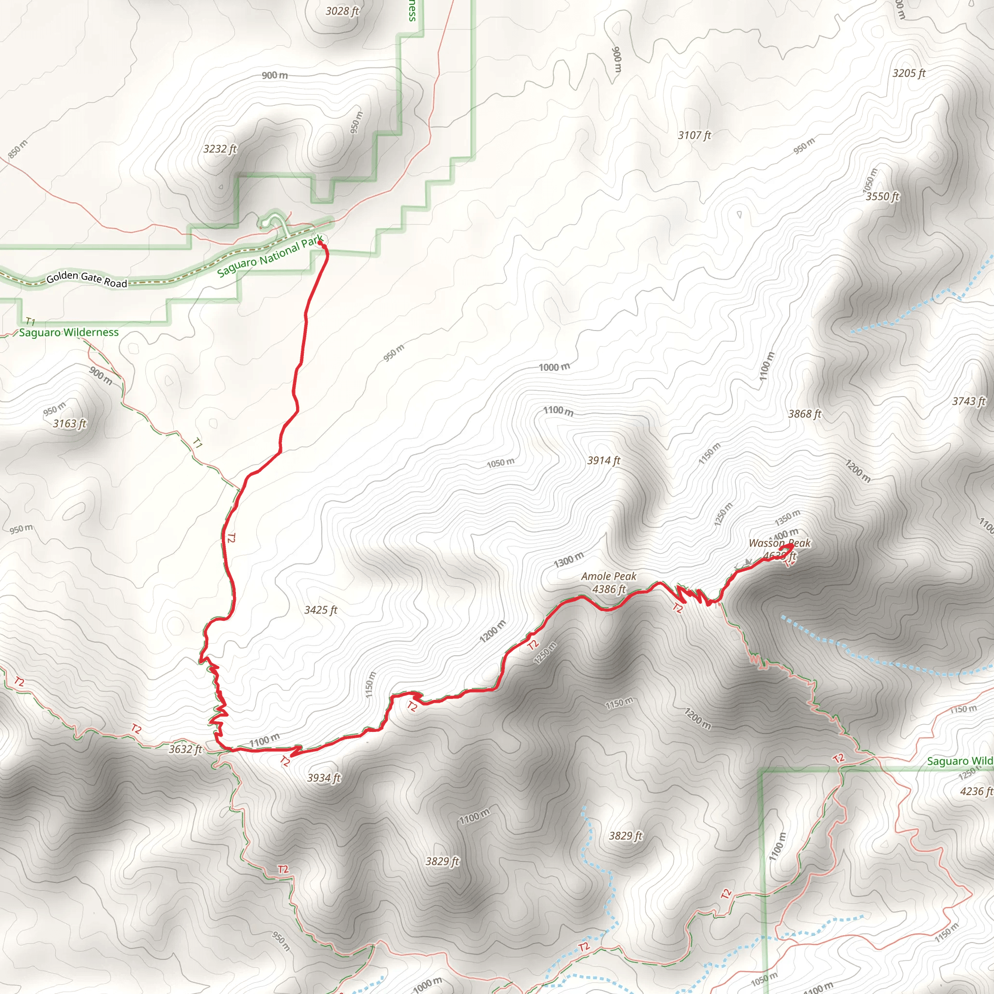 Wasson Peak via Sendero Esperanza and Hugh Norris Trail mobile static map