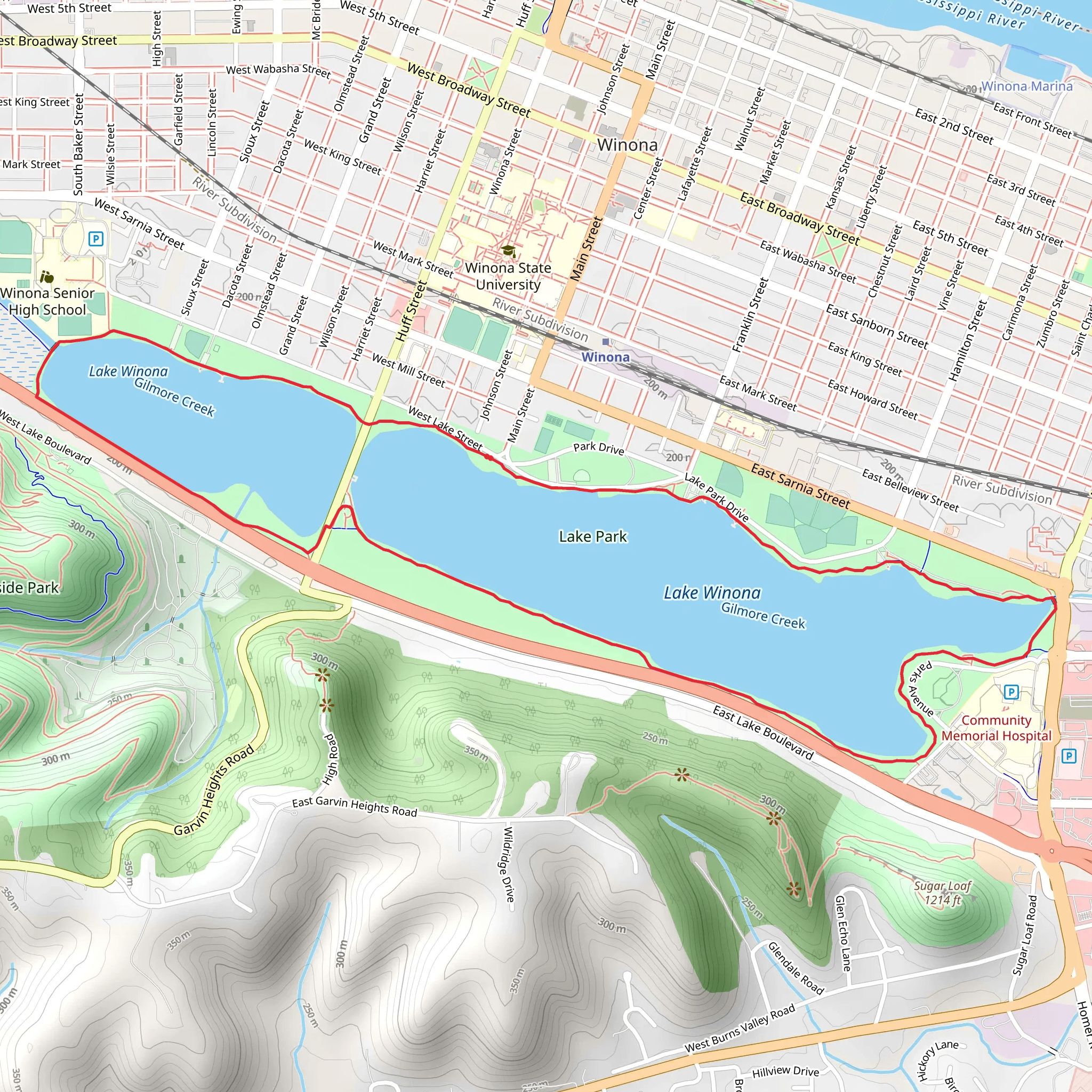 Gilmore Creek and Park Loop via Lake Winona Path mobile static map
