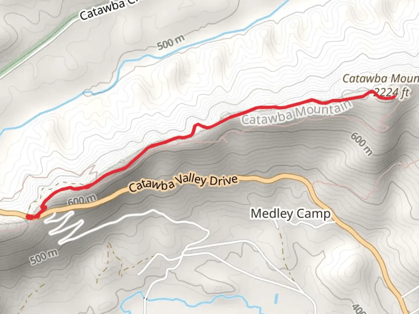 An image depicting the trail Catawba Mountain and its surrounding area.