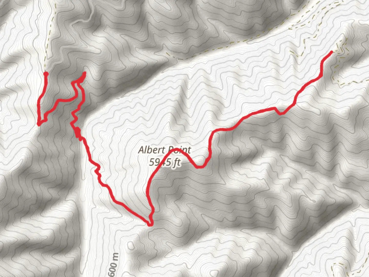 An image depicting the trail Albert Point Trail via Albert Creek Trail and its surrounding area.