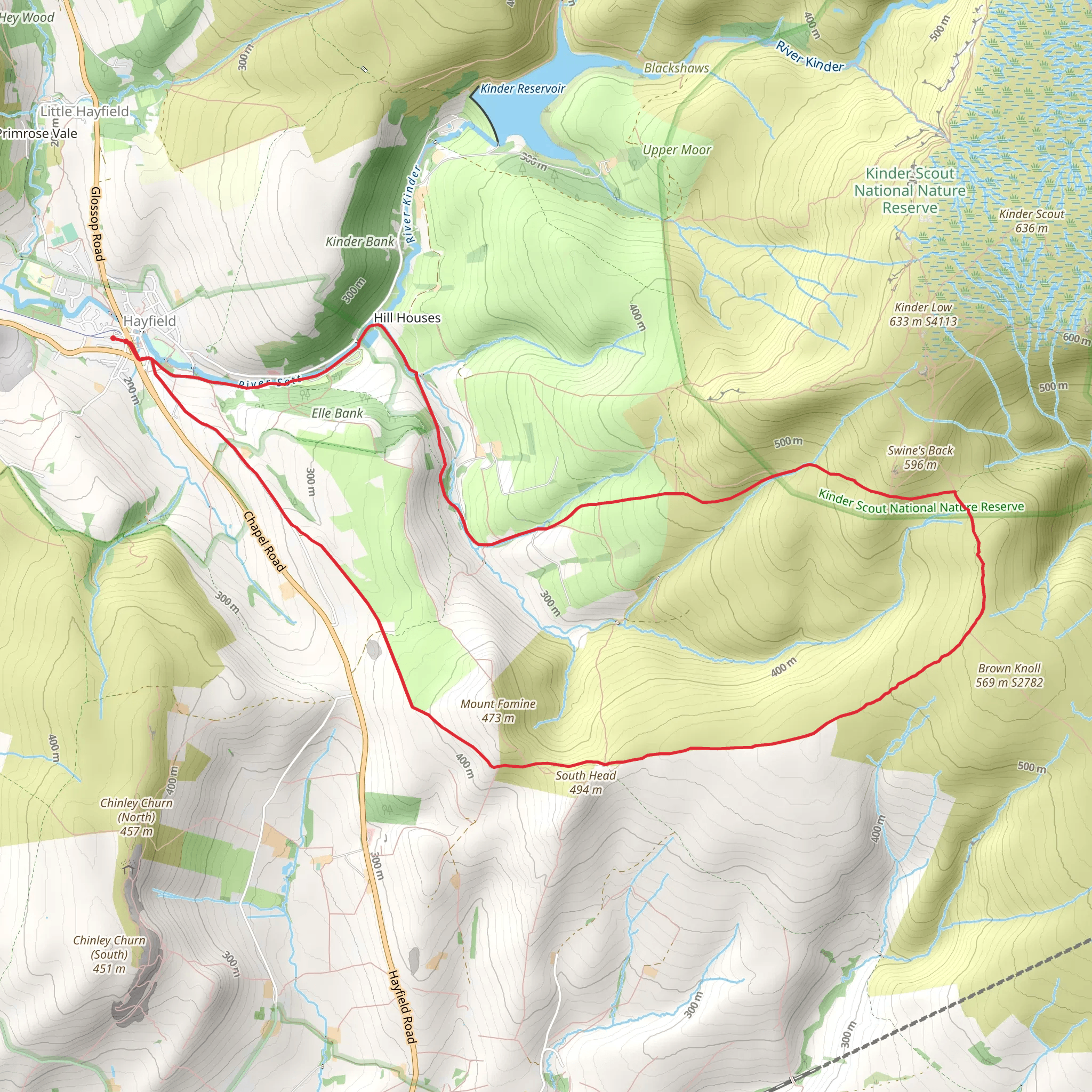 South Head and Edale Cross from Hayfield mobile static map