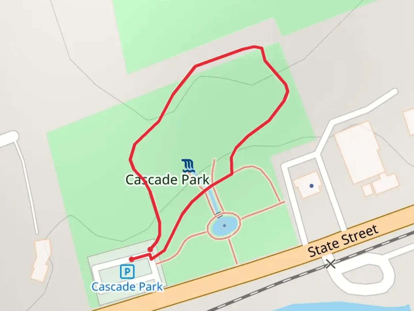 An image depicting the trail Cascade Park Loop and its surrounding area.