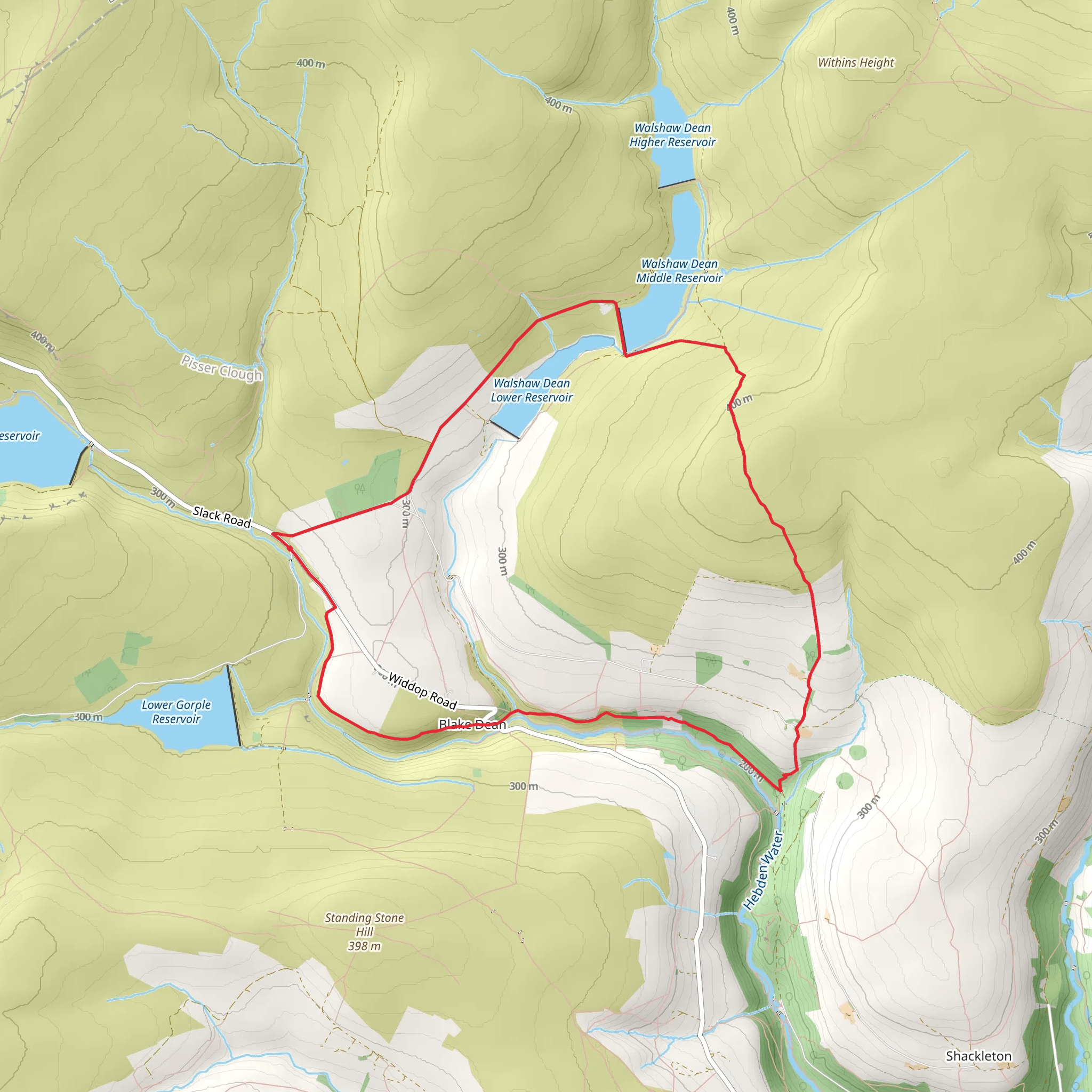 Hebden Water and Walshaw Dean Lower Reservoir mobile static map