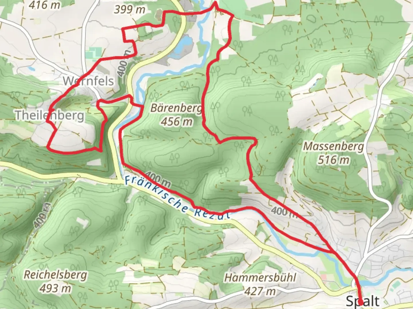 An image depicting the trail Spalt and Wernfels Loop and its surrounding area.