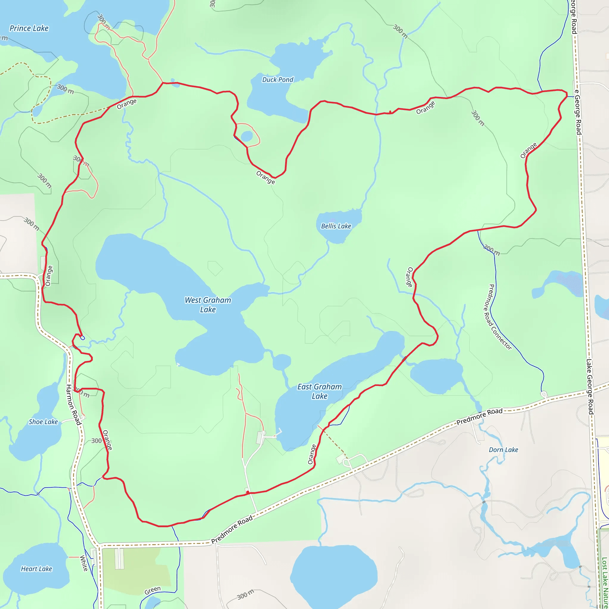East and West Graham Lakes, Shoe Lake, Duck Pond Loop mobile static map