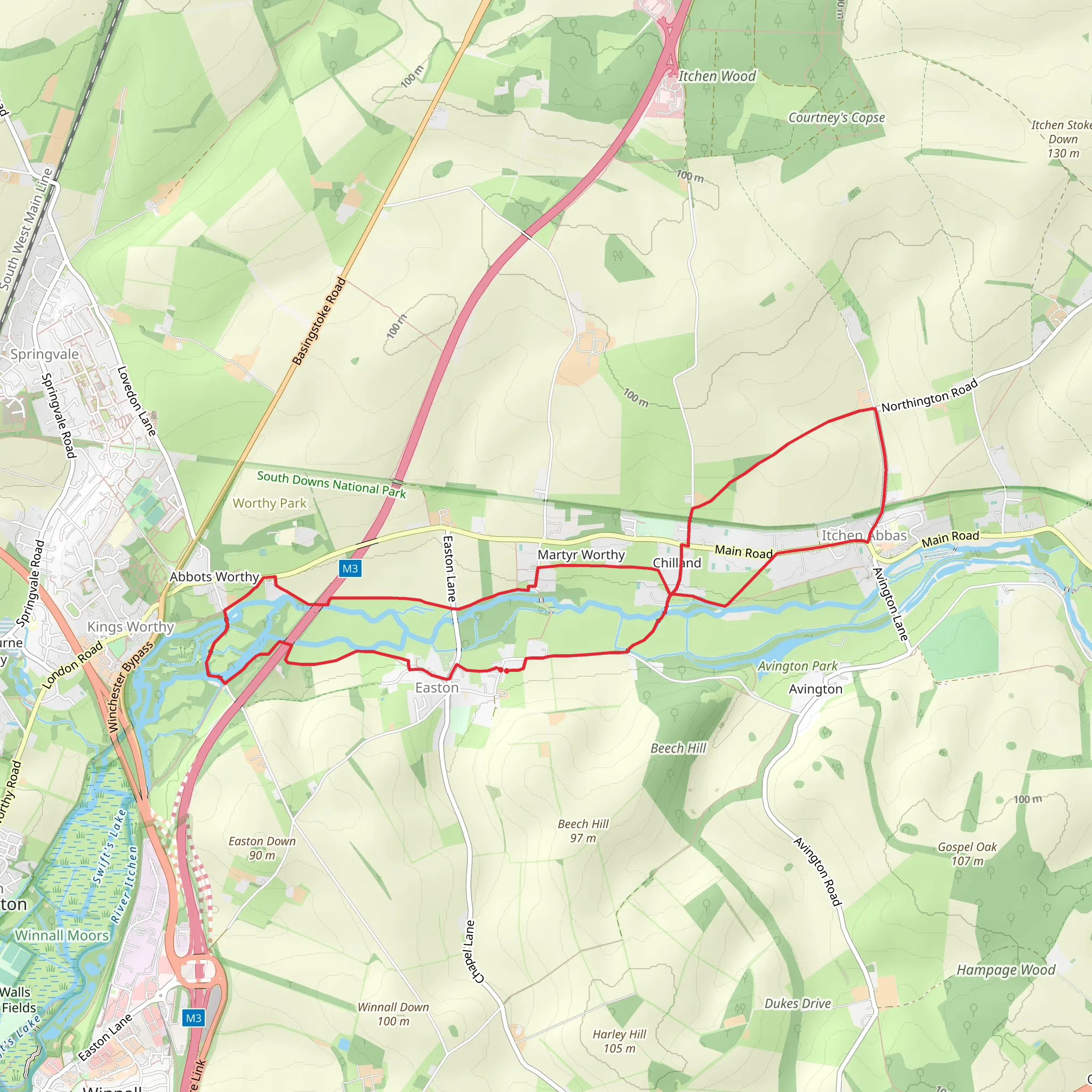 Easton and Itchen Abbas Loop mobile static map