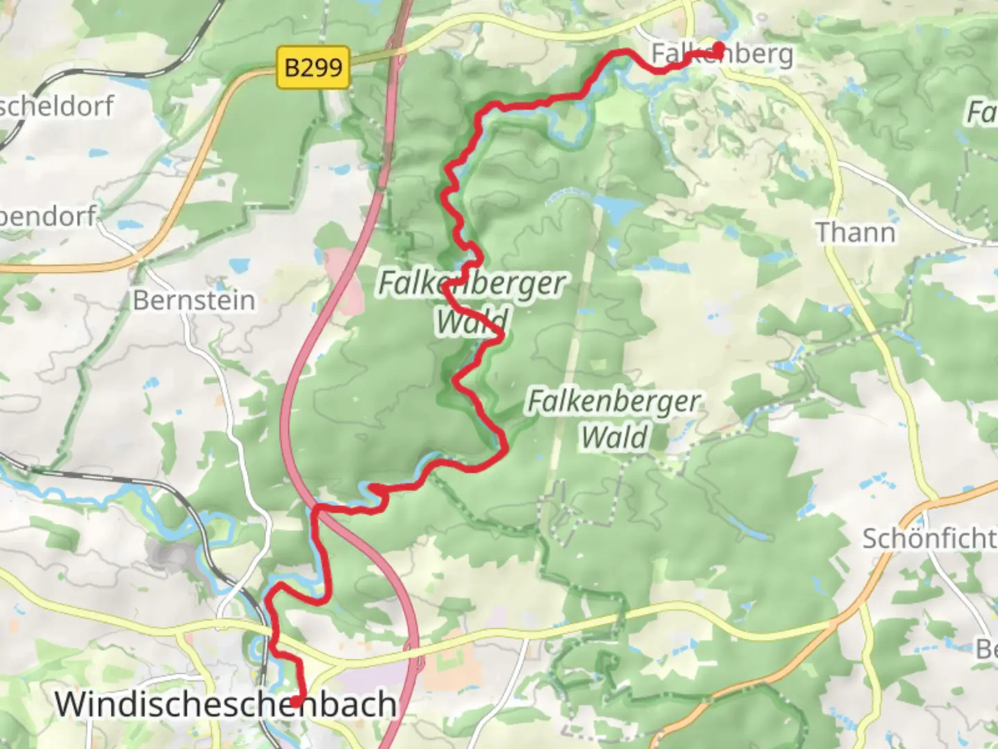 An image depicting the trail Falkenburg to Neuhaus via Kammerwagen, Amboss and GoldSteig and its surrounding area.