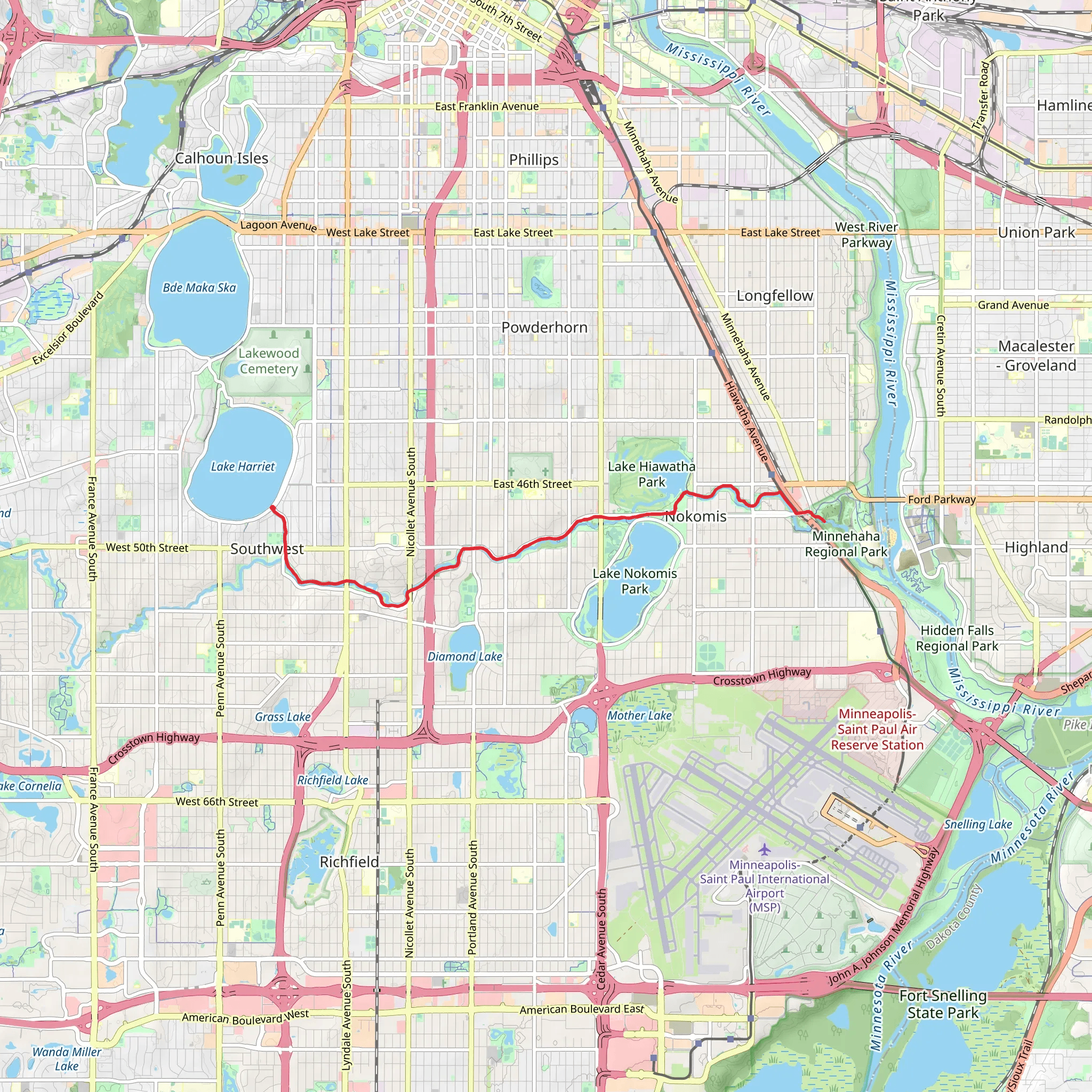 Grand Rounds National Scenic Byway and Minnehaha Creek Trail mobile static map