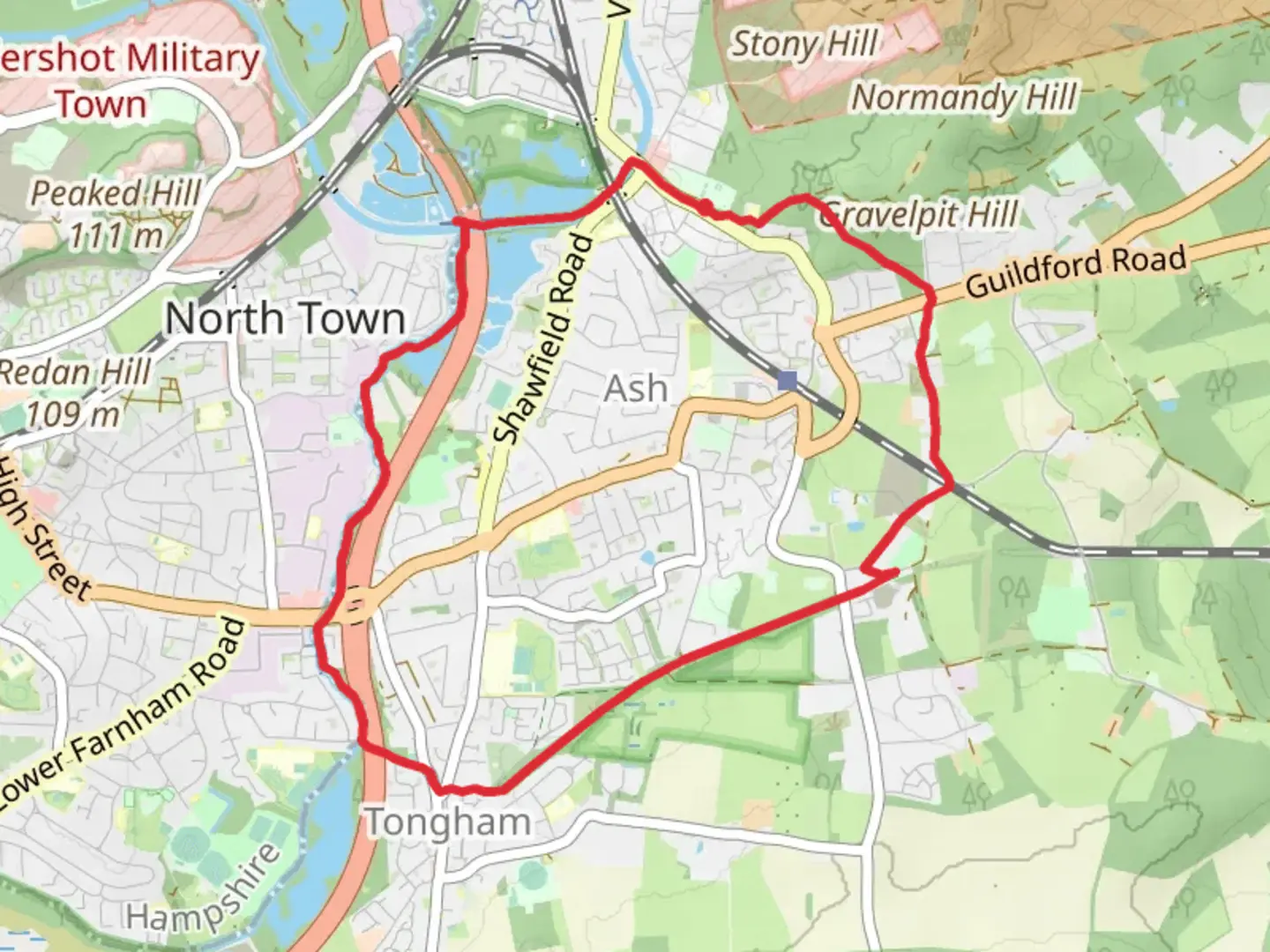 An image depicting the trail Shawfields Lake, Willow Park Fishery and Bin Wood Loop and its surrounding area.