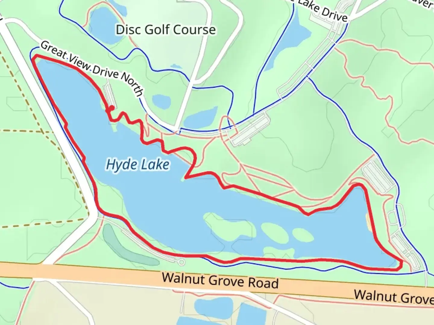 An image depicting the trail Hyde Lake Loop and its surrounding area.