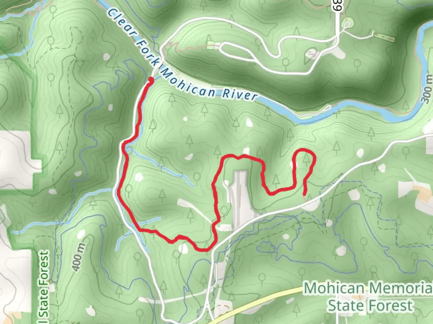 An image depicting the trail Hog Hollow Trail from Park Road 58 and its surrounding area.