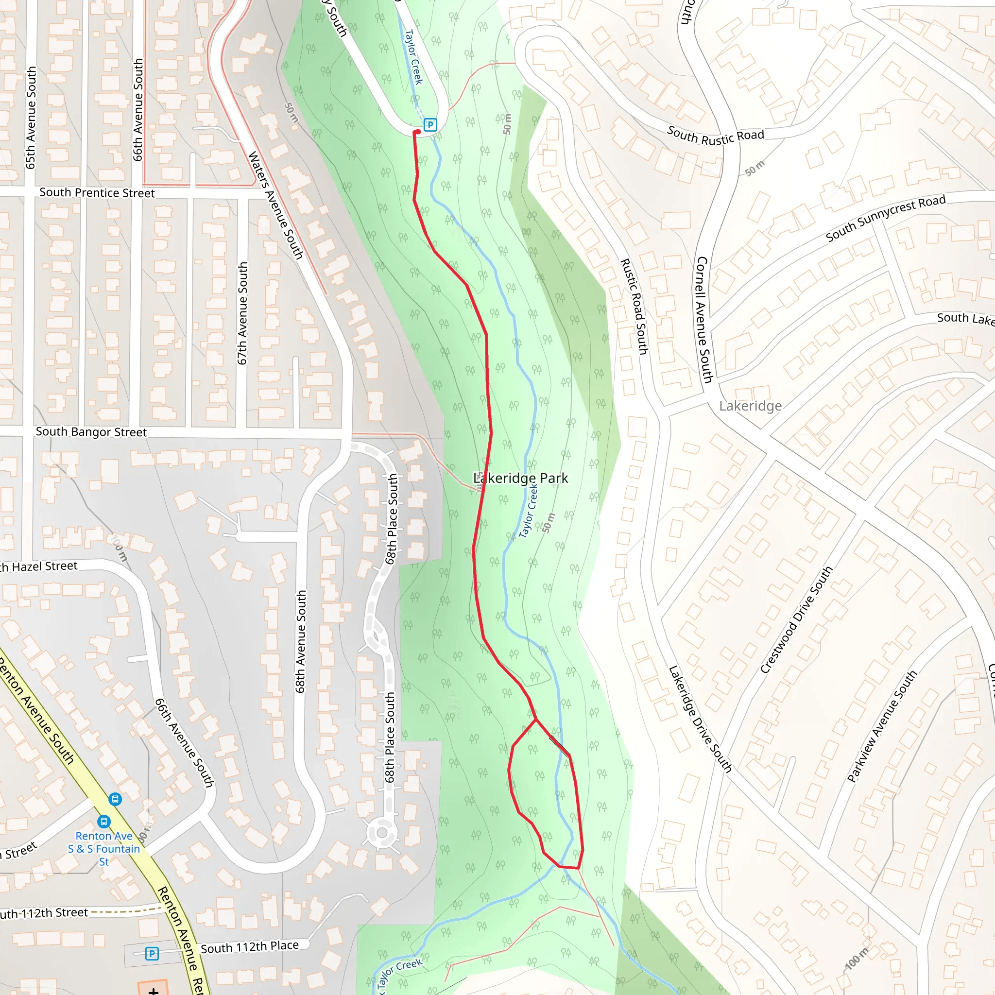 Lakeridge Park via Taylor Creek mobile static map