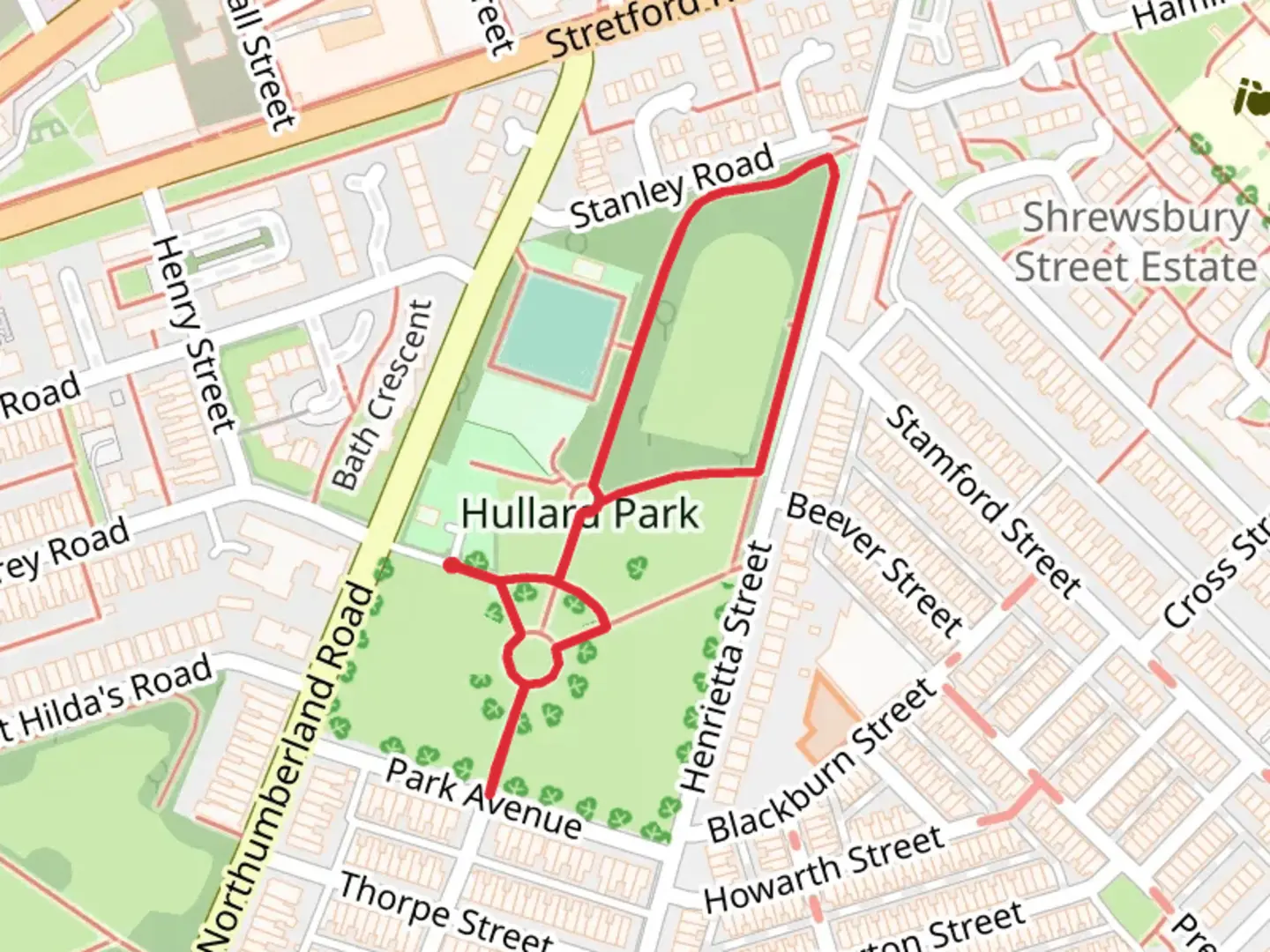 An image depicting the trail Hullard Park Loop and its surrounding area.