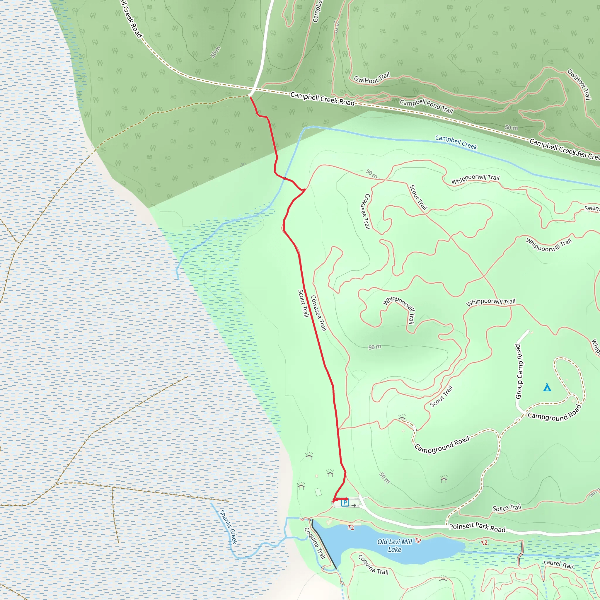 Campbell Creek - Palmetto Trail Wateree Passage mobile static map