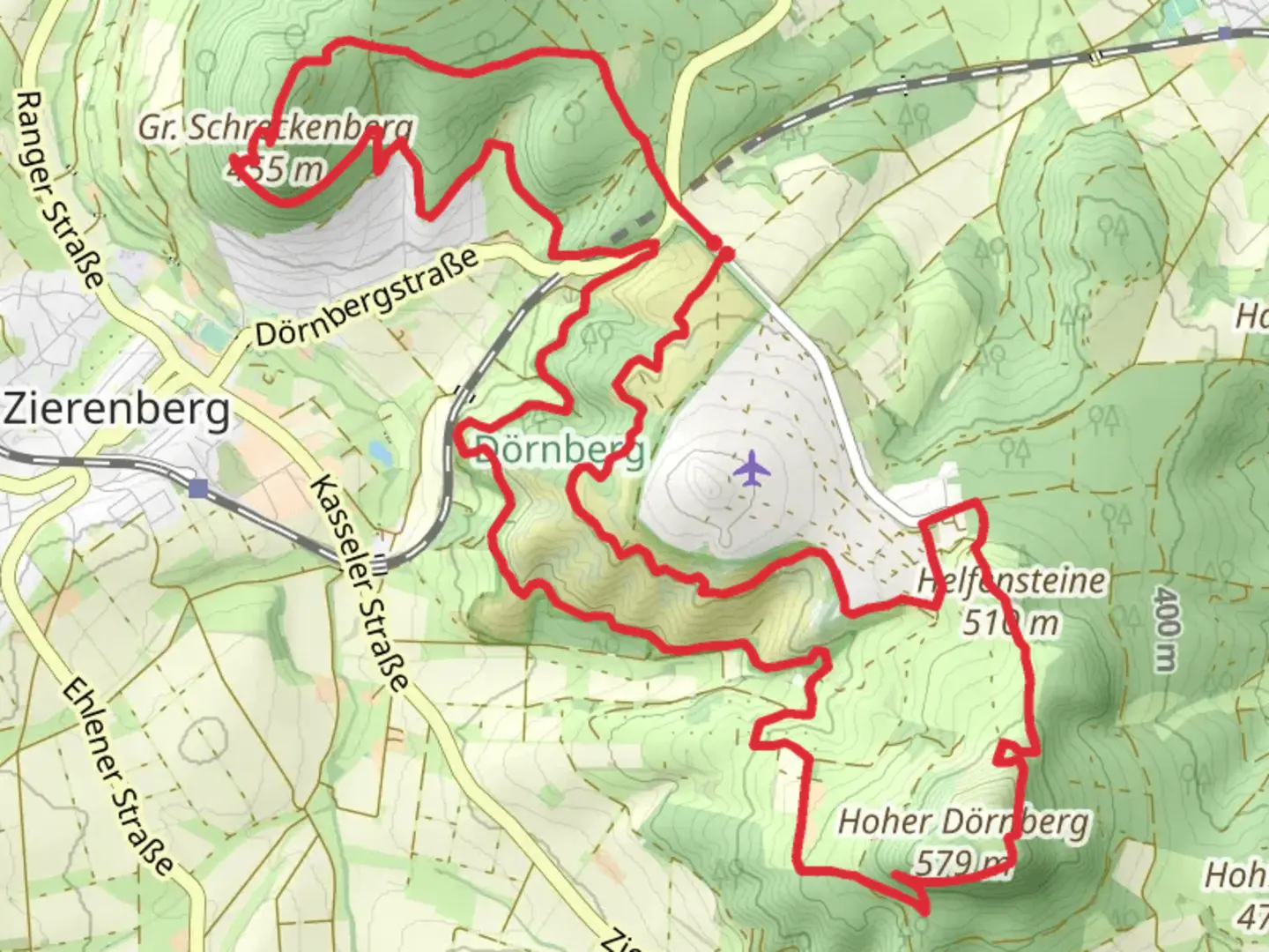 An image depicting the trail Helfenstein and Grober Schreckenberg Loop and its surrounding area.