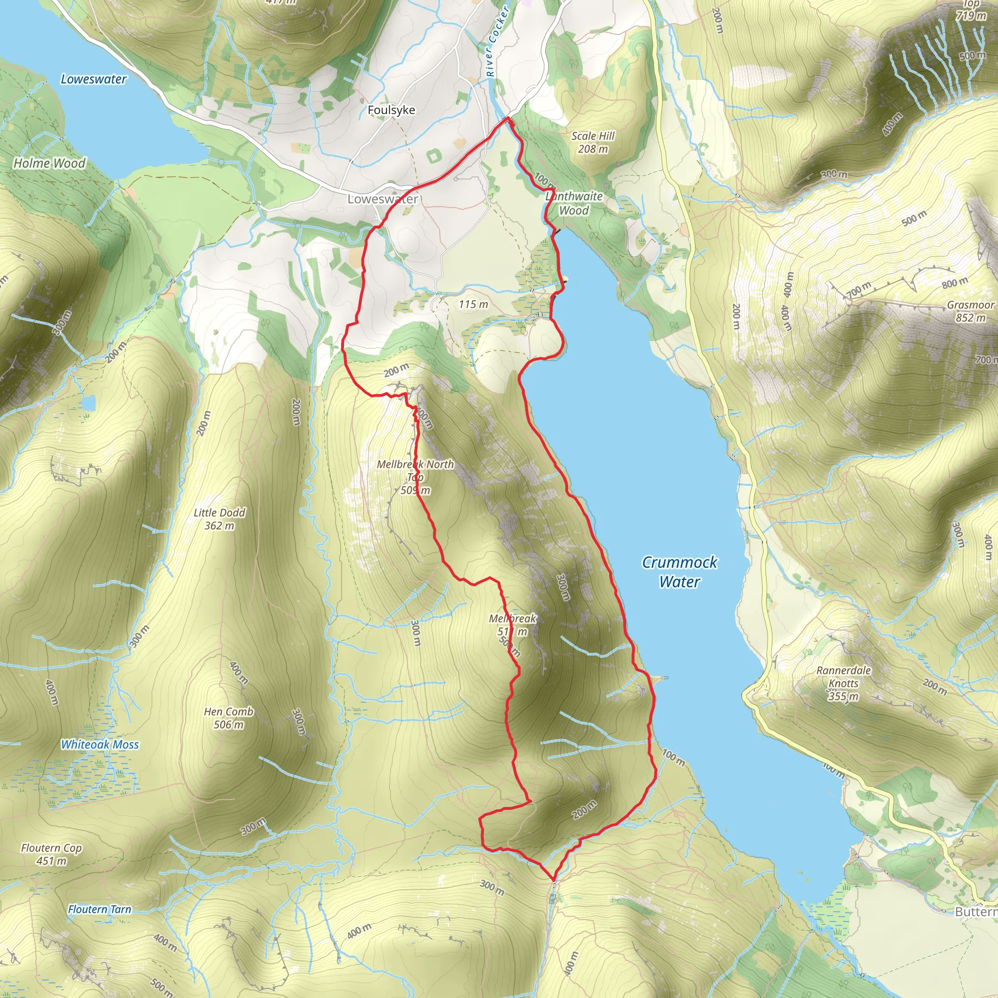 Mellbreak and Crummock Water Loop from Loweswater mobile static map