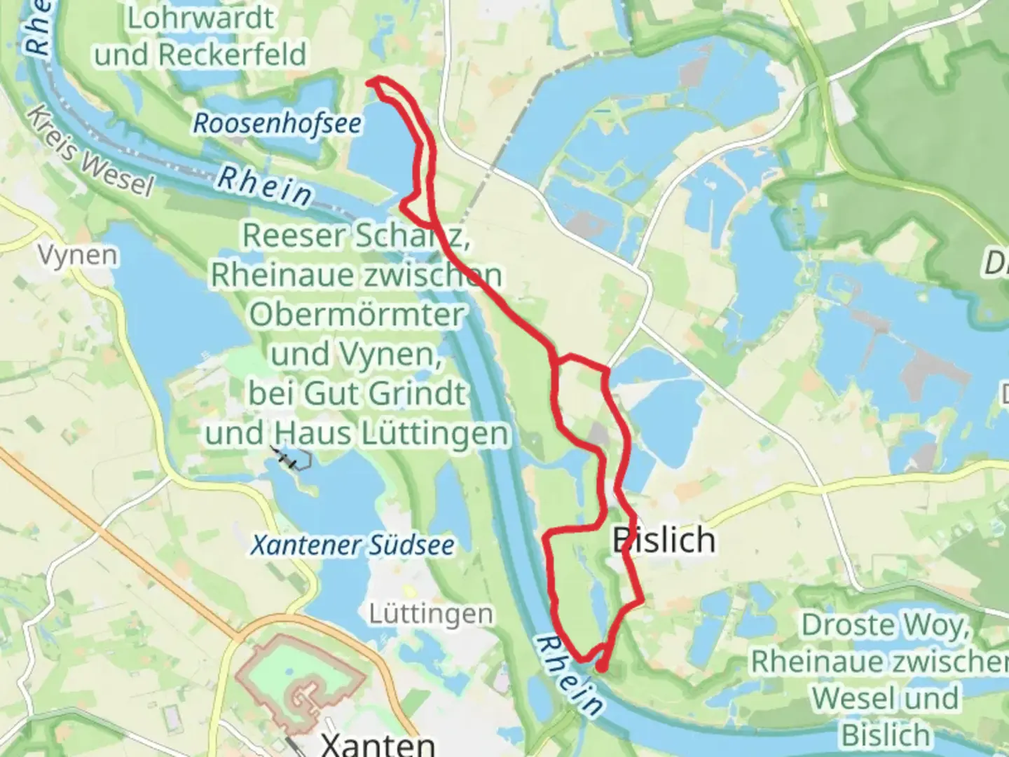 An image depicting the trail Rheinaue Bislich Vahnum Loop and its surrounding area.