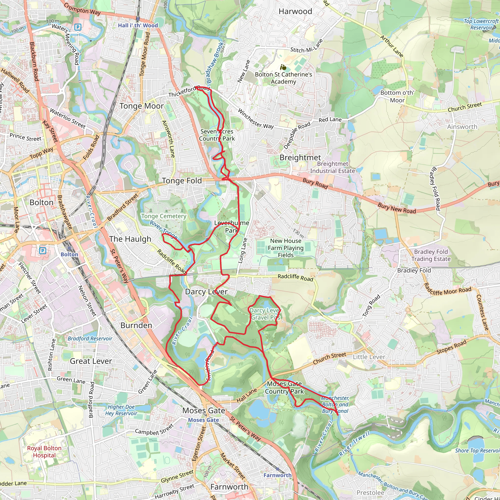 Seven Acres Country Park, Leverhulme Park and Bradford Park Loop mobile static map