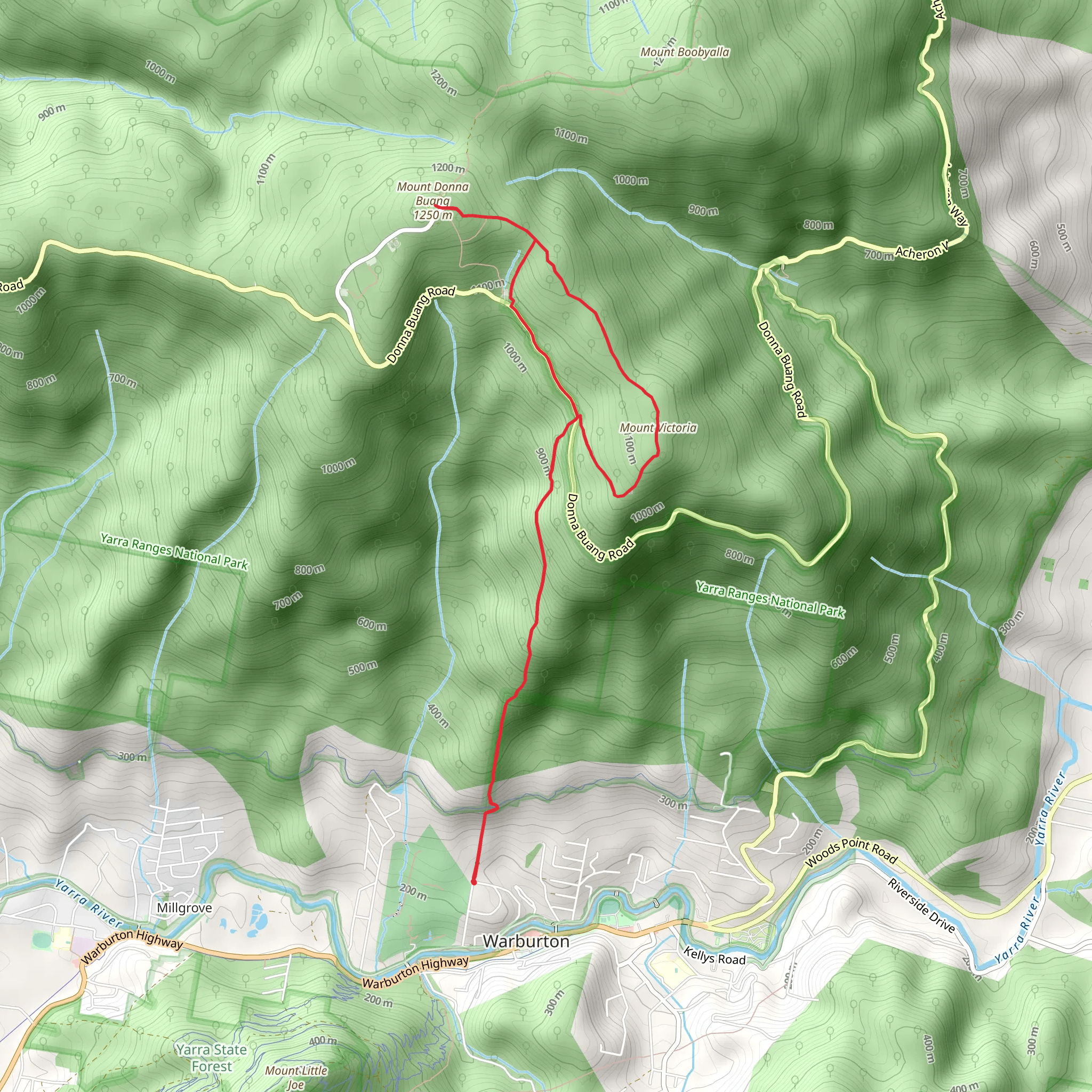 Warburton to Mt Donna Buang via Mt Victoria mobile static map