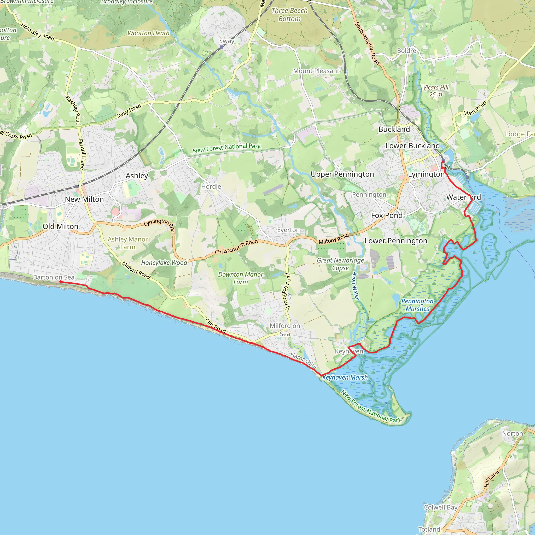 Lymington to Barton on Sea Walk mobile static map