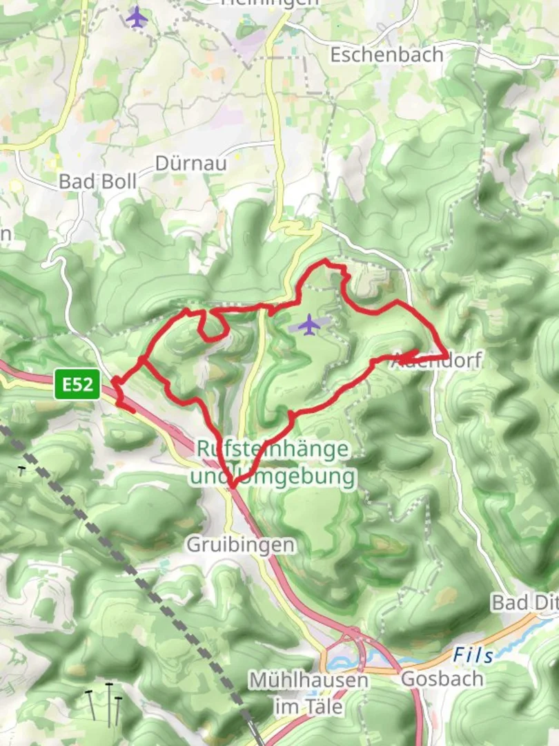 An image depicting the trail Kornberg, Nortel and Auendorf Loop and its surrounding area.