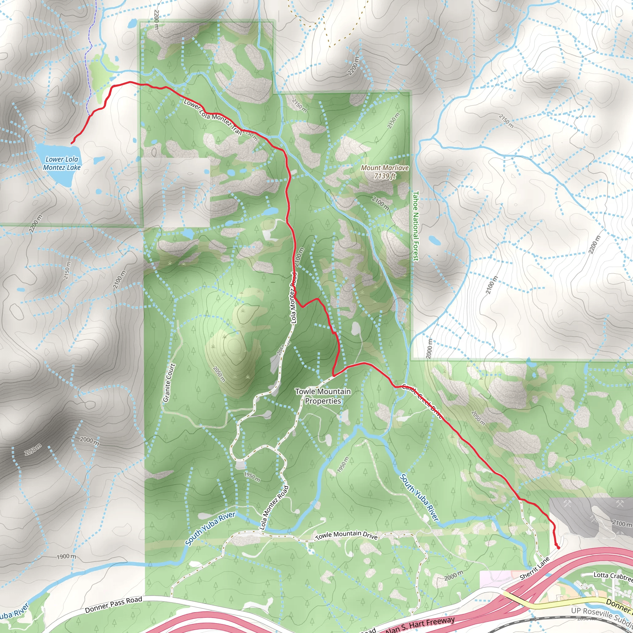 Lower Lola Montez Lake via Lower Lola Montez Trail mobile static map