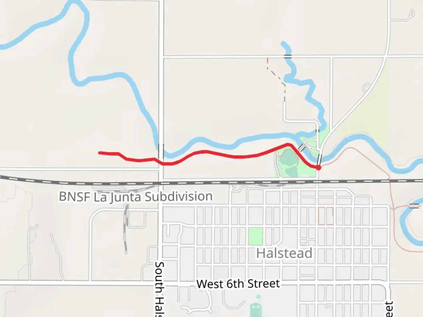 An image depicting the trail Walk along Little Arkansas River - Riverside Park and its surrounding area.