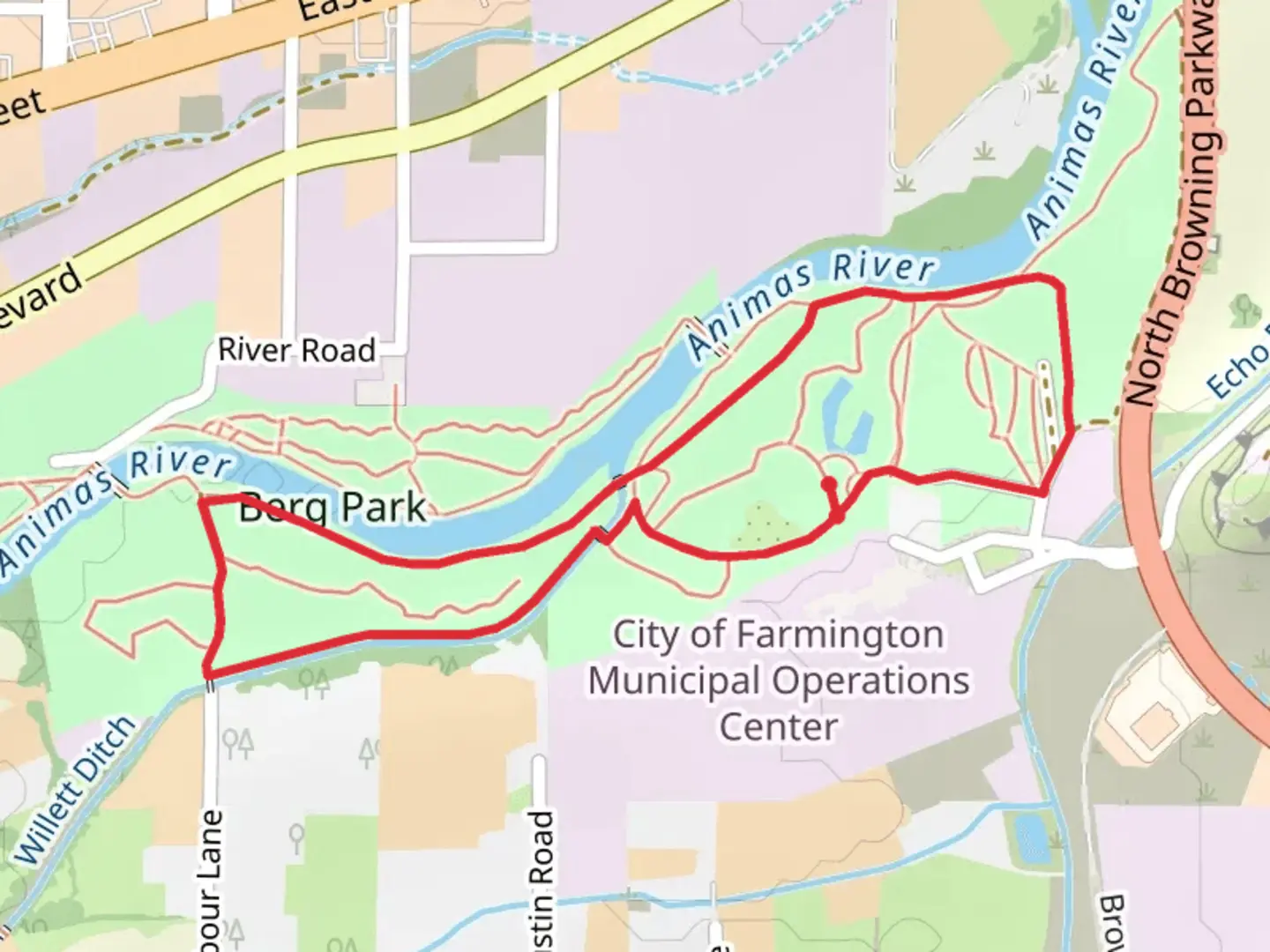 An image depicting the trail Riverside Nature Center Xeriscape Garden Loop and its surrounding area.