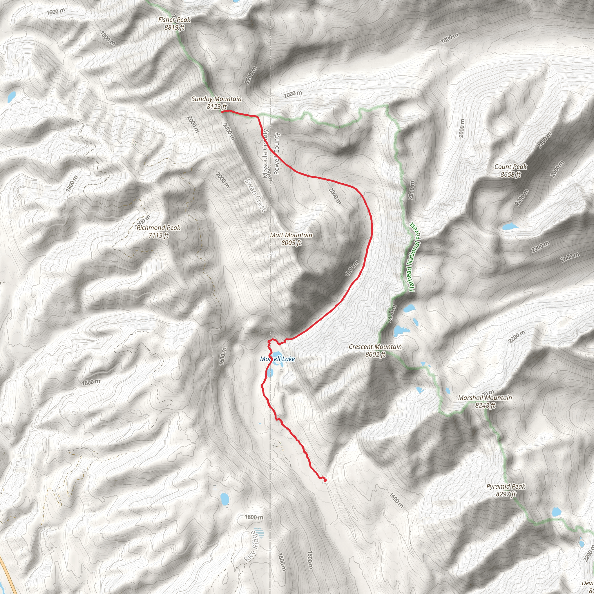 Grizzly Basin via Morrell Falls Trail mobile static map