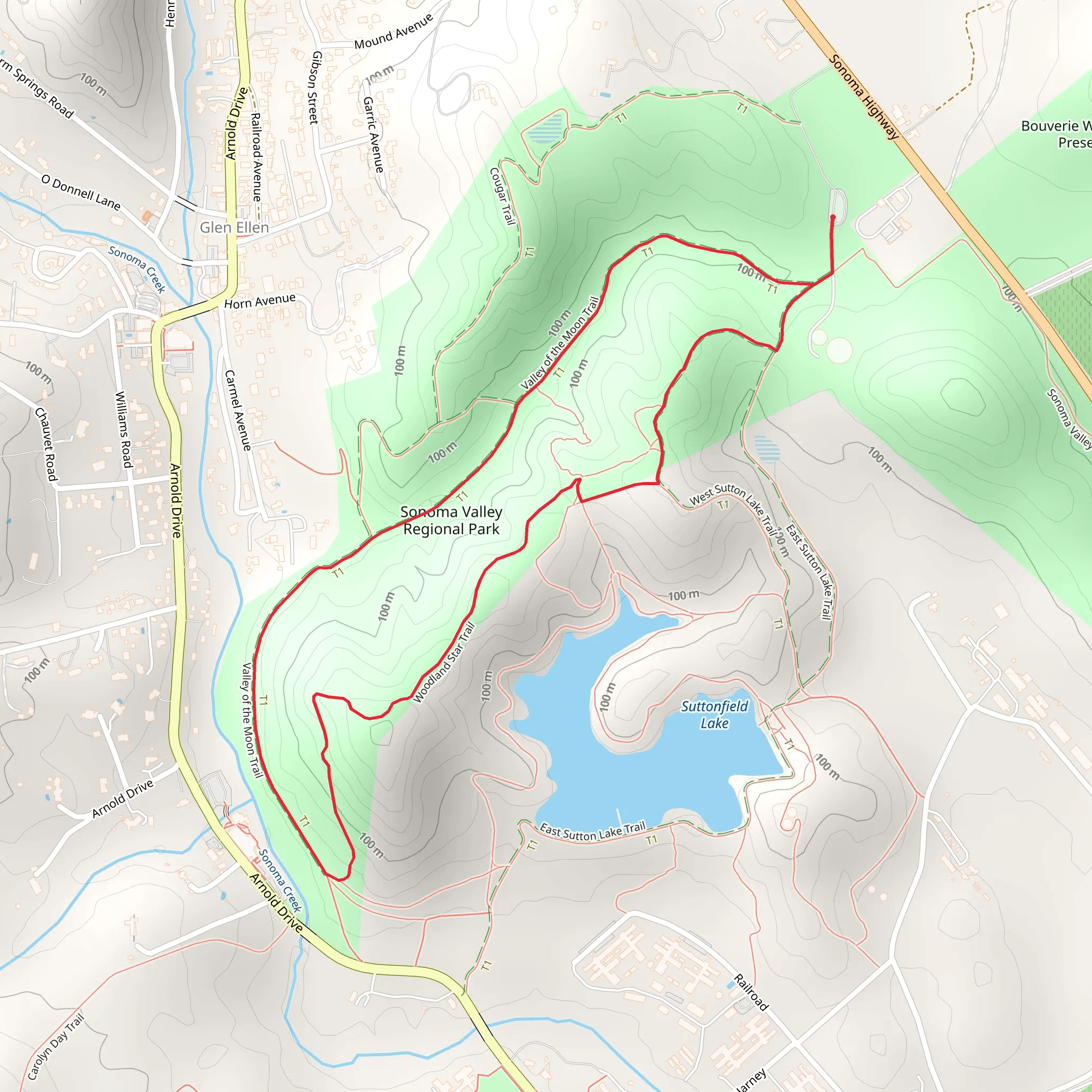 Woodland Star and Valley of the Moon Loop Trail mobile static map