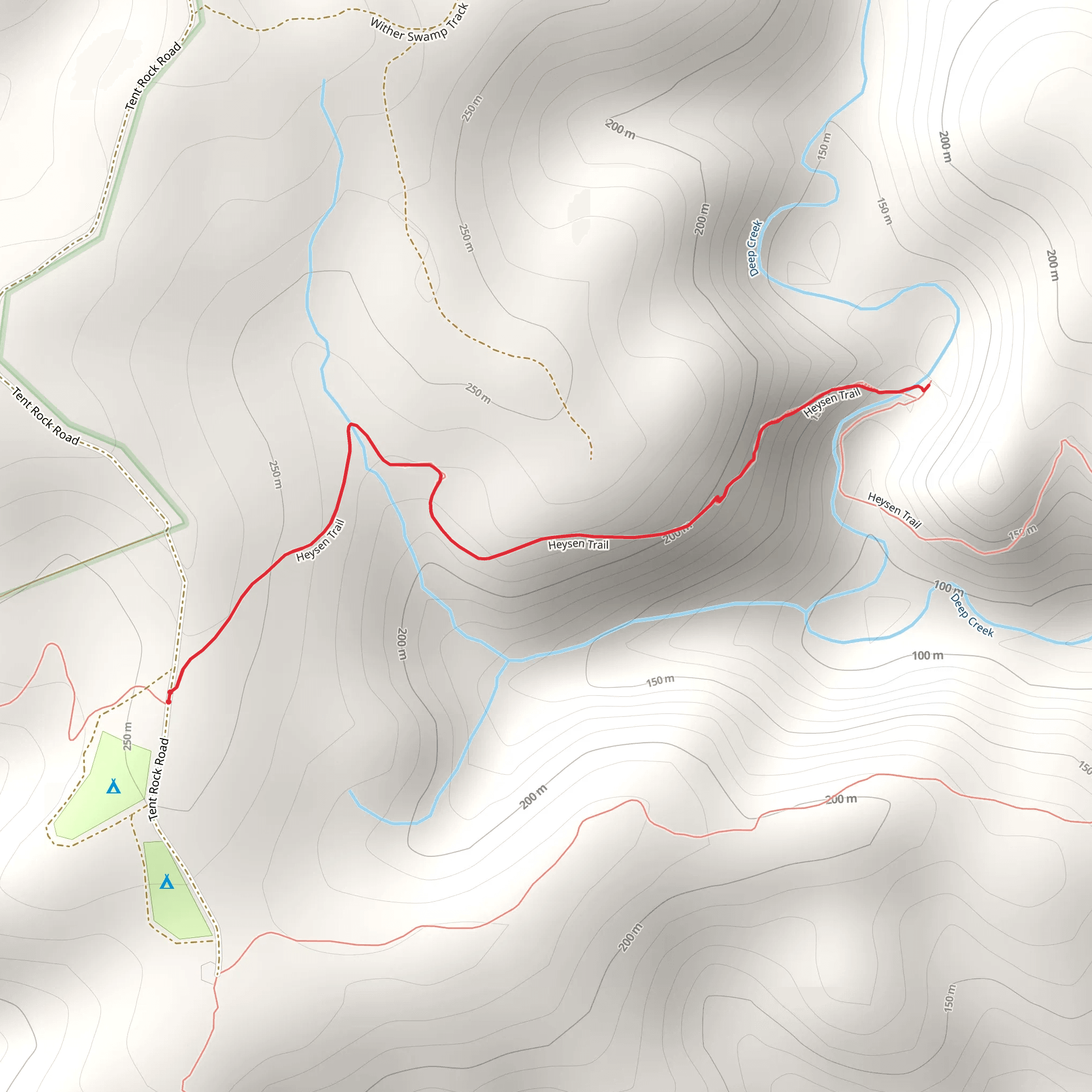 Deep Creek Waterfall Track from Tent Rock Road mobile static map