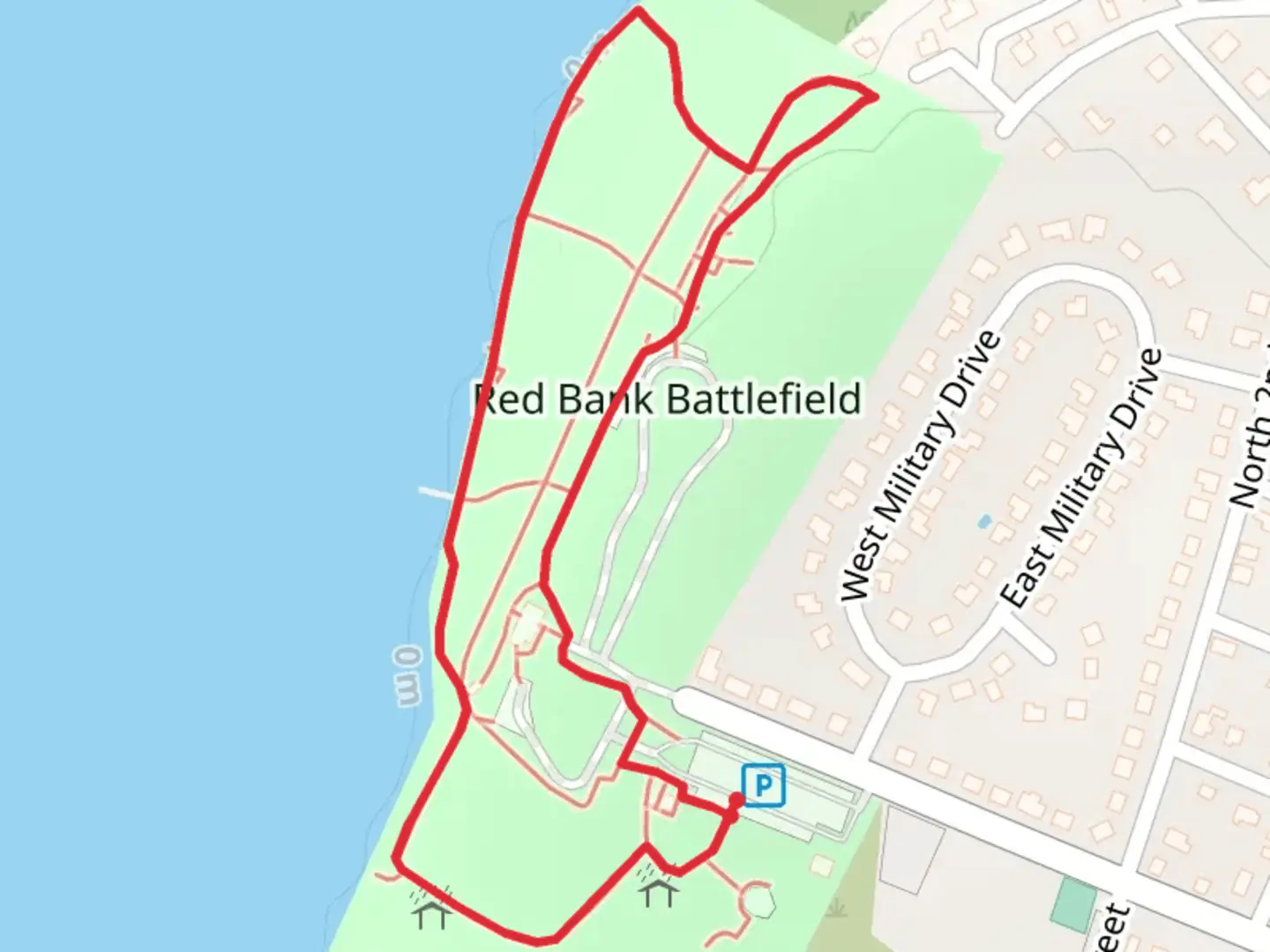 An image depicting the trail Red Bank Battlefield Loop and its surrounding area.