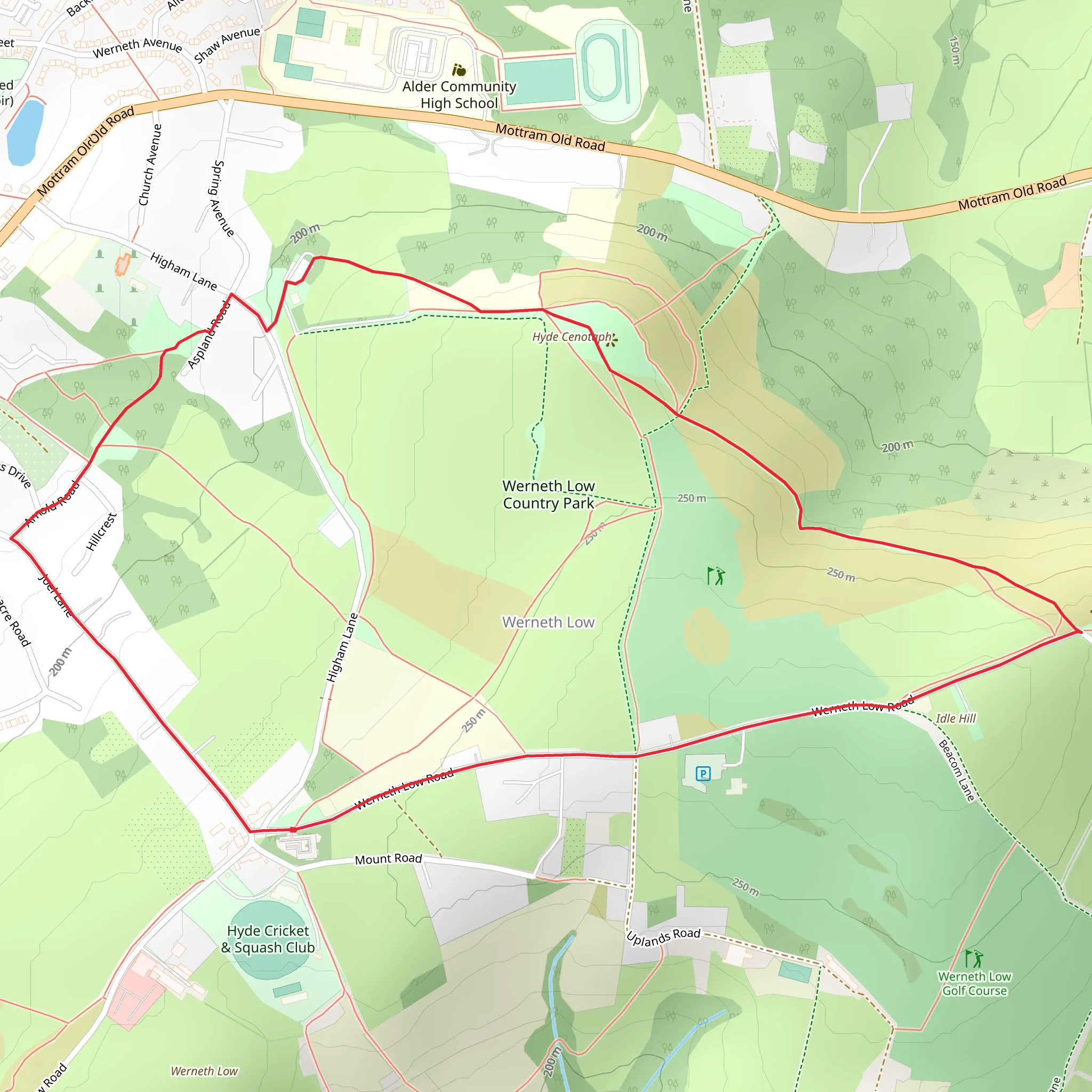 Werneth Low Country Park Loop Walk mobile static map