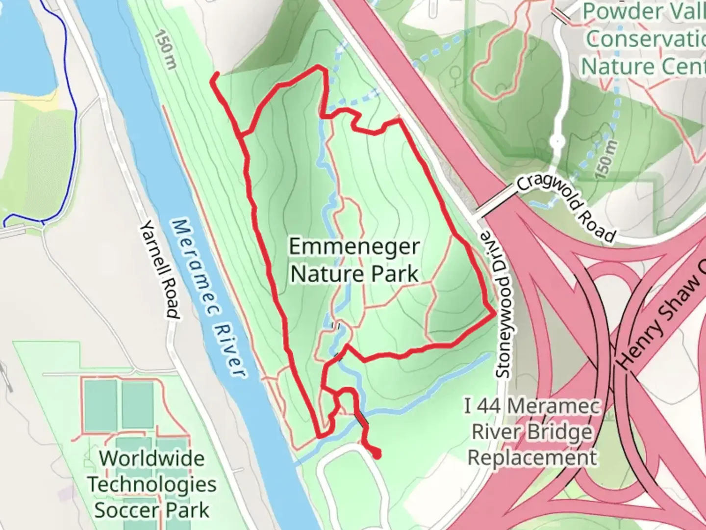 An image depicting the trail Emmeneger Nature Park Loop and its surrounding area.