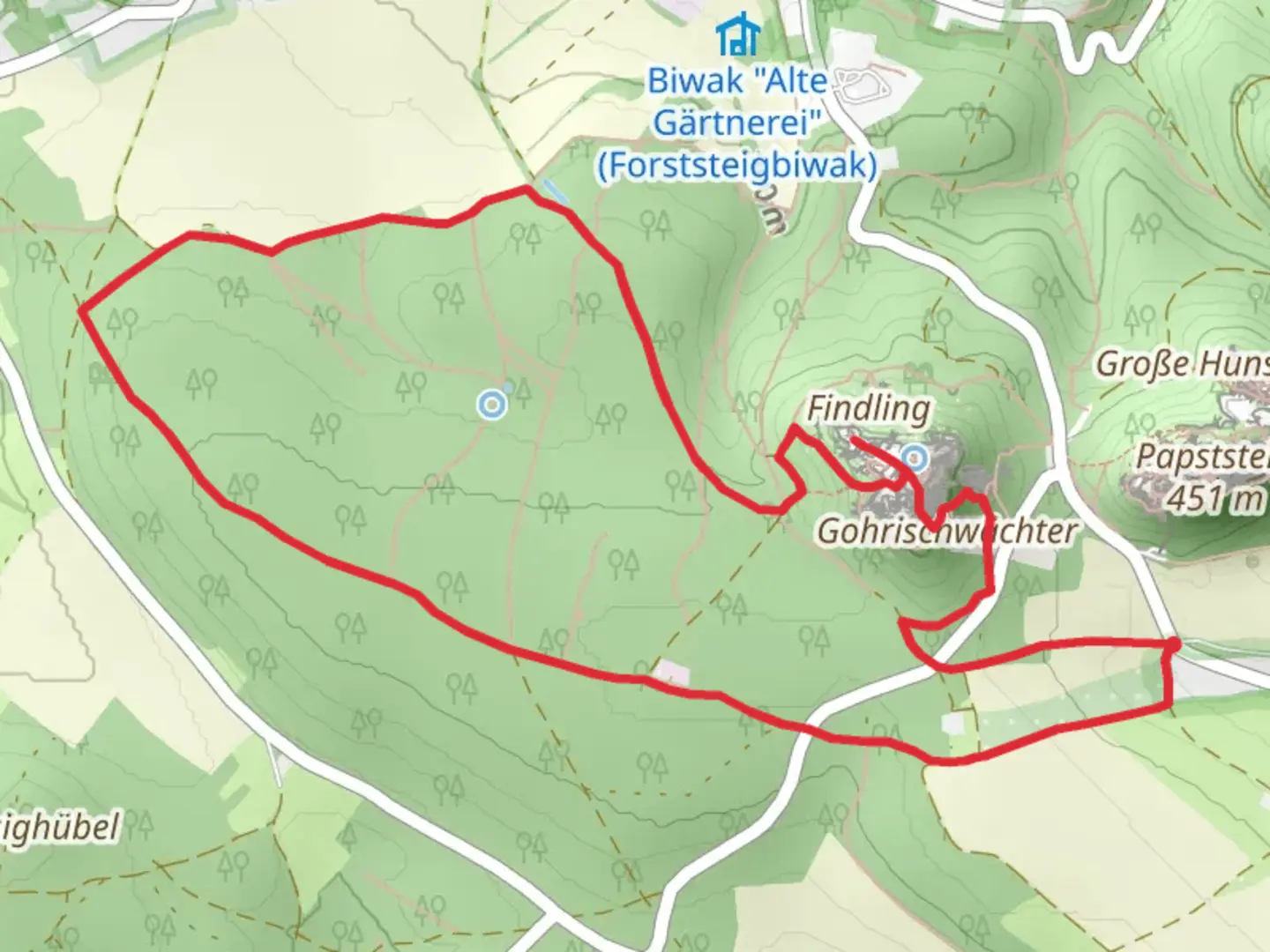 An image depicting the trail Pavillon and Wetterfahne via Oberer Rundweg and its surrounding area.