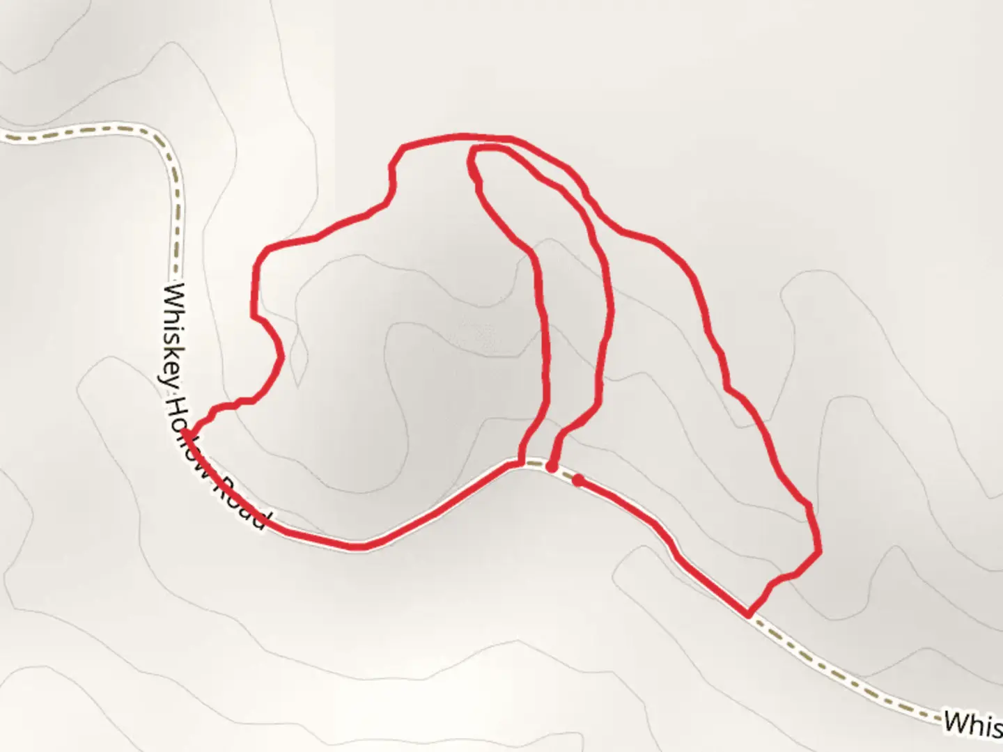 An image depicting the trail Whiskey Hollow Road Loop and its surrounding area.